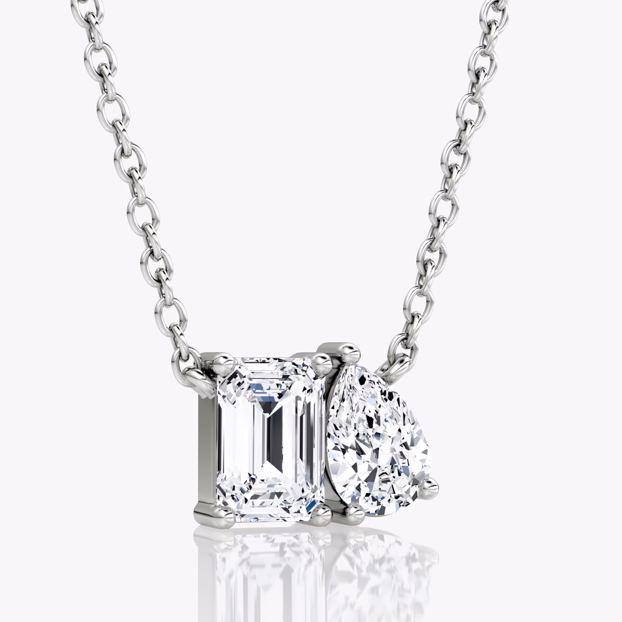 Toi et Moi Necklace | Emerald and Pear | 14k | White Gold | chainLength: 16-18