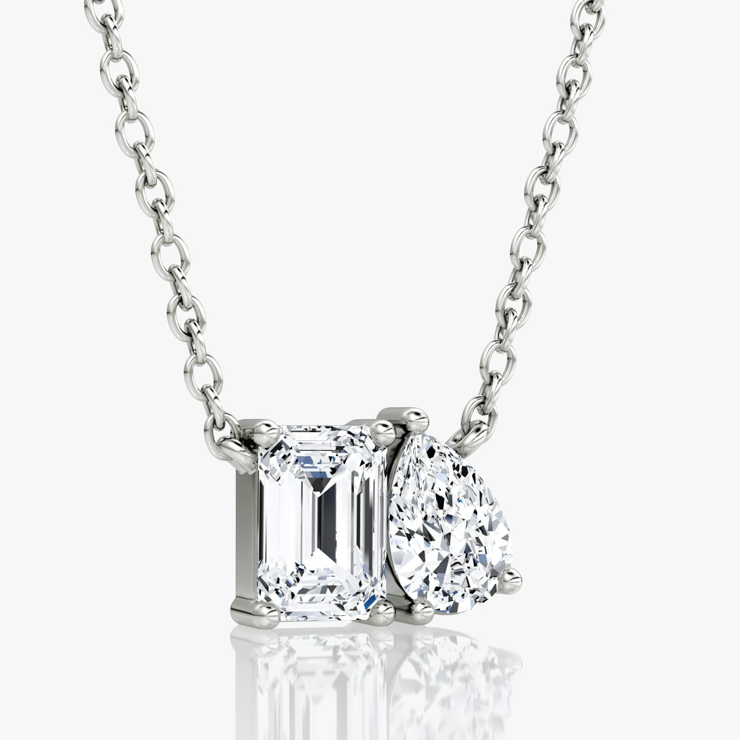 Toi et Moi Necklace | Emerald and Pear | 14k | White Gold | chainLength: 16-18