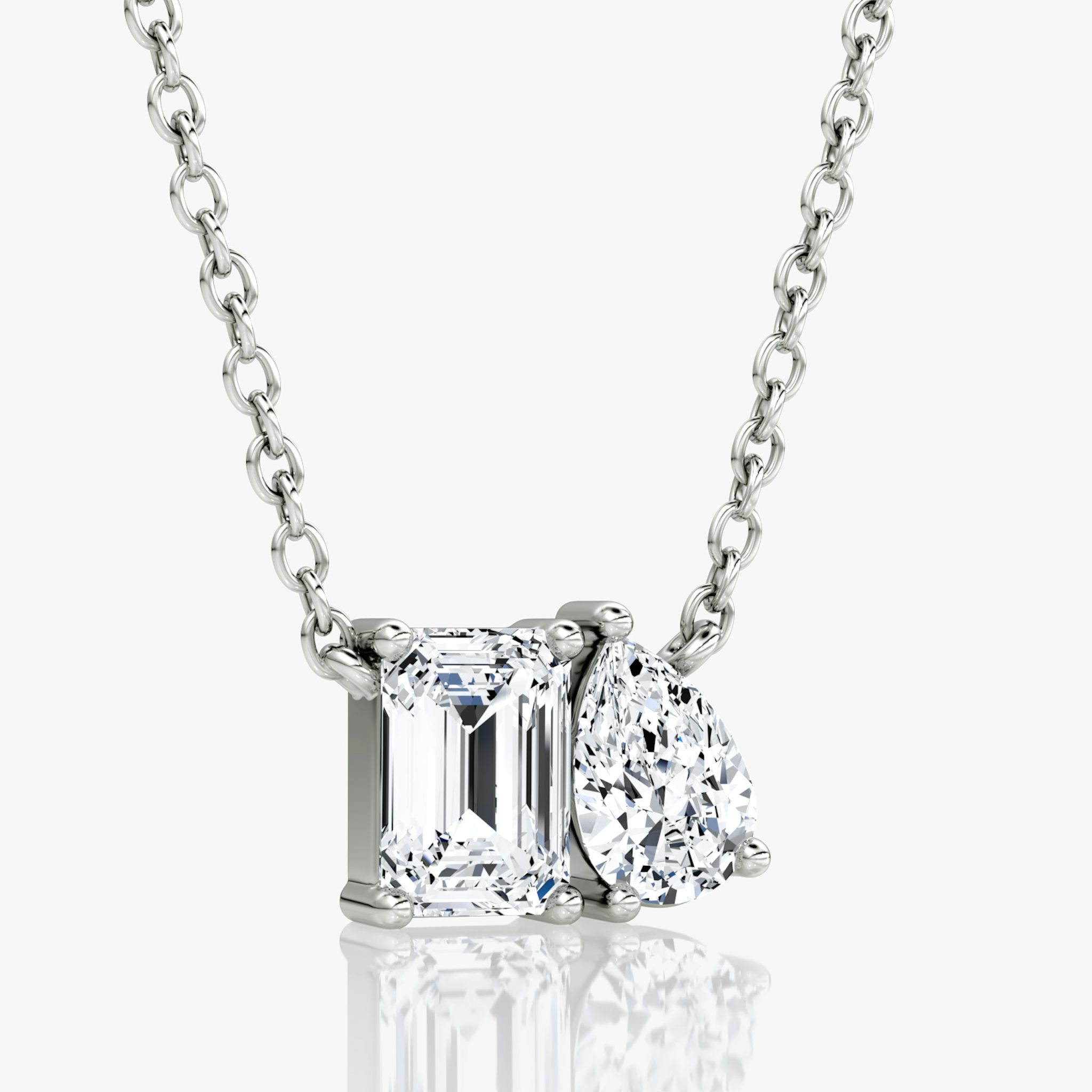 Toi et Moi Necklace | Emerald and Pear | 14k | White Gold | chainLength: 16-18