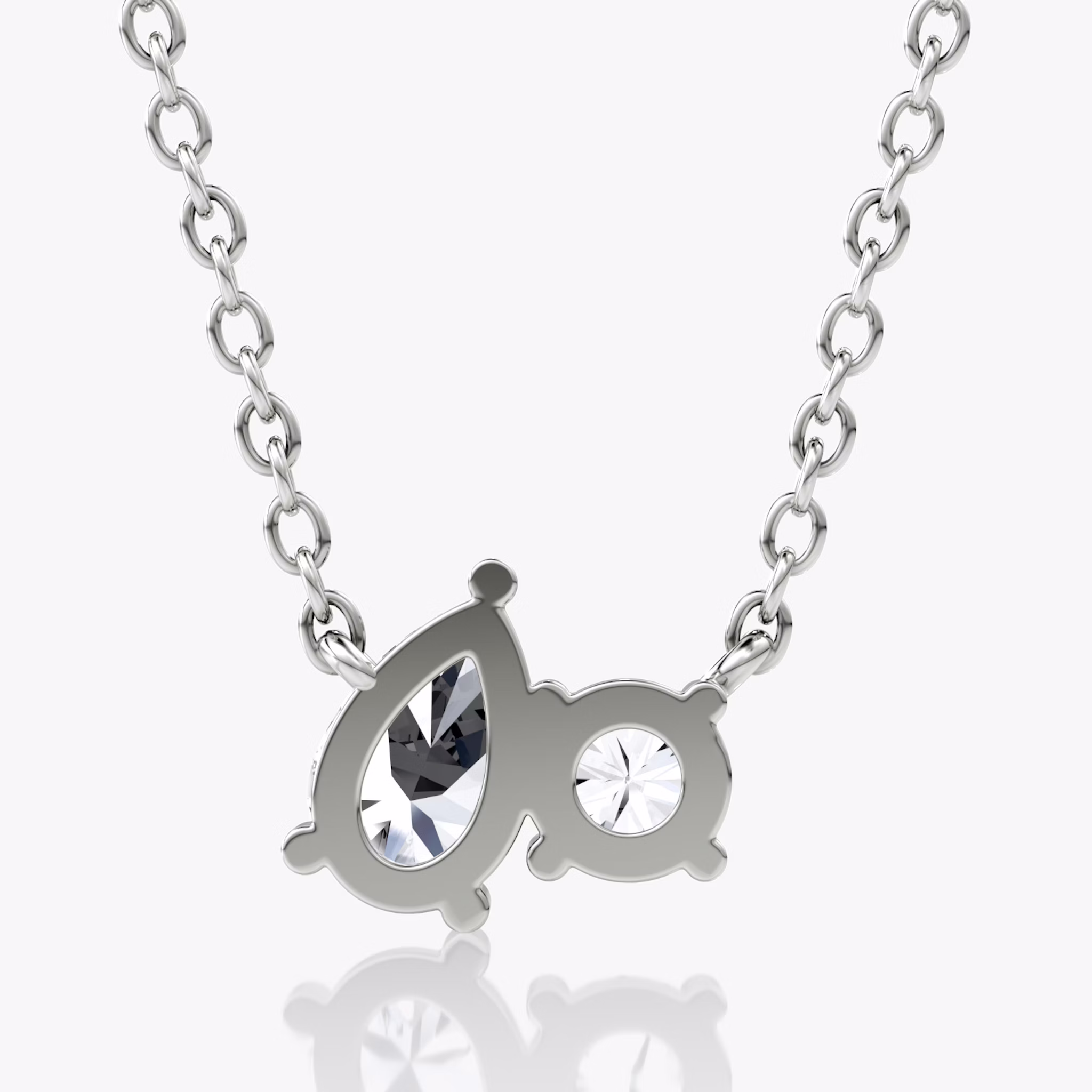 Toi et Moi Necklace | Round Brilliant and Pear | 14k | White Gold | chainLength: 16-18