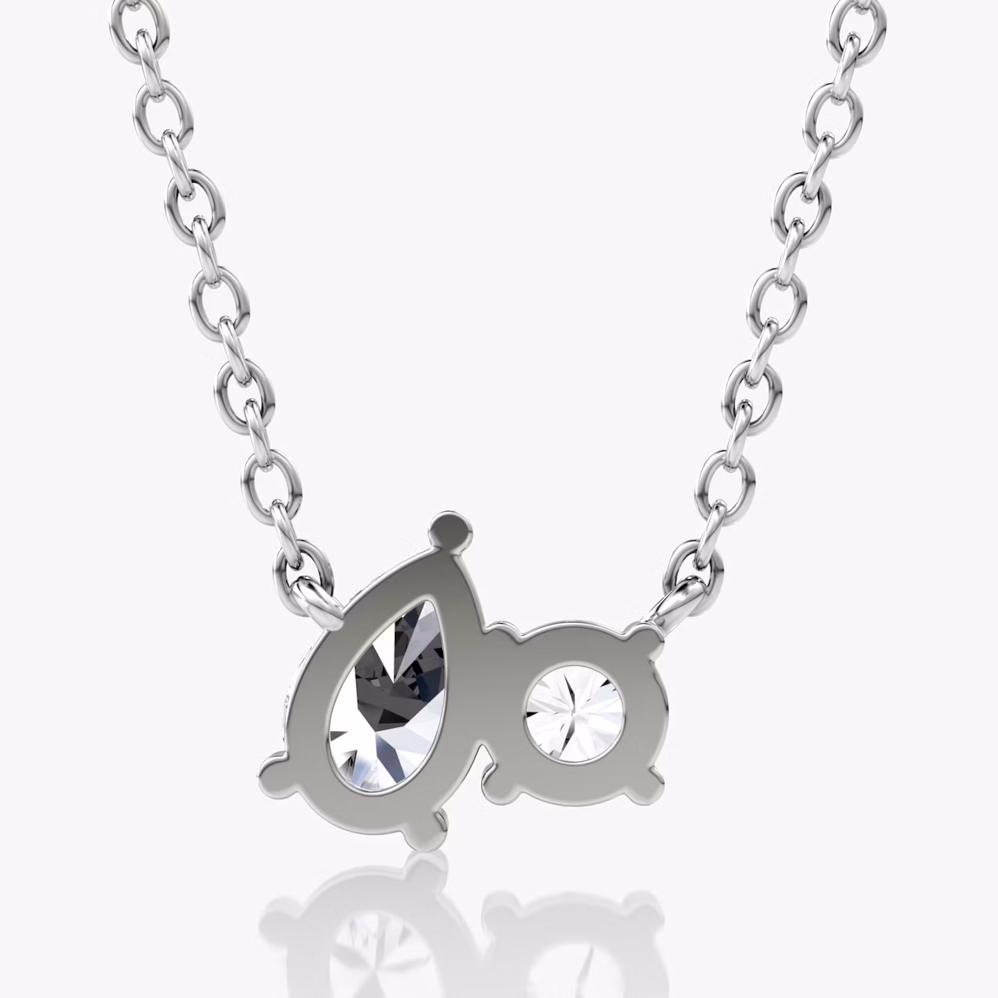 Toi et Moi Necklace | Round Brilliant and Pear | 14k | White Gold | chainLength: 16-18