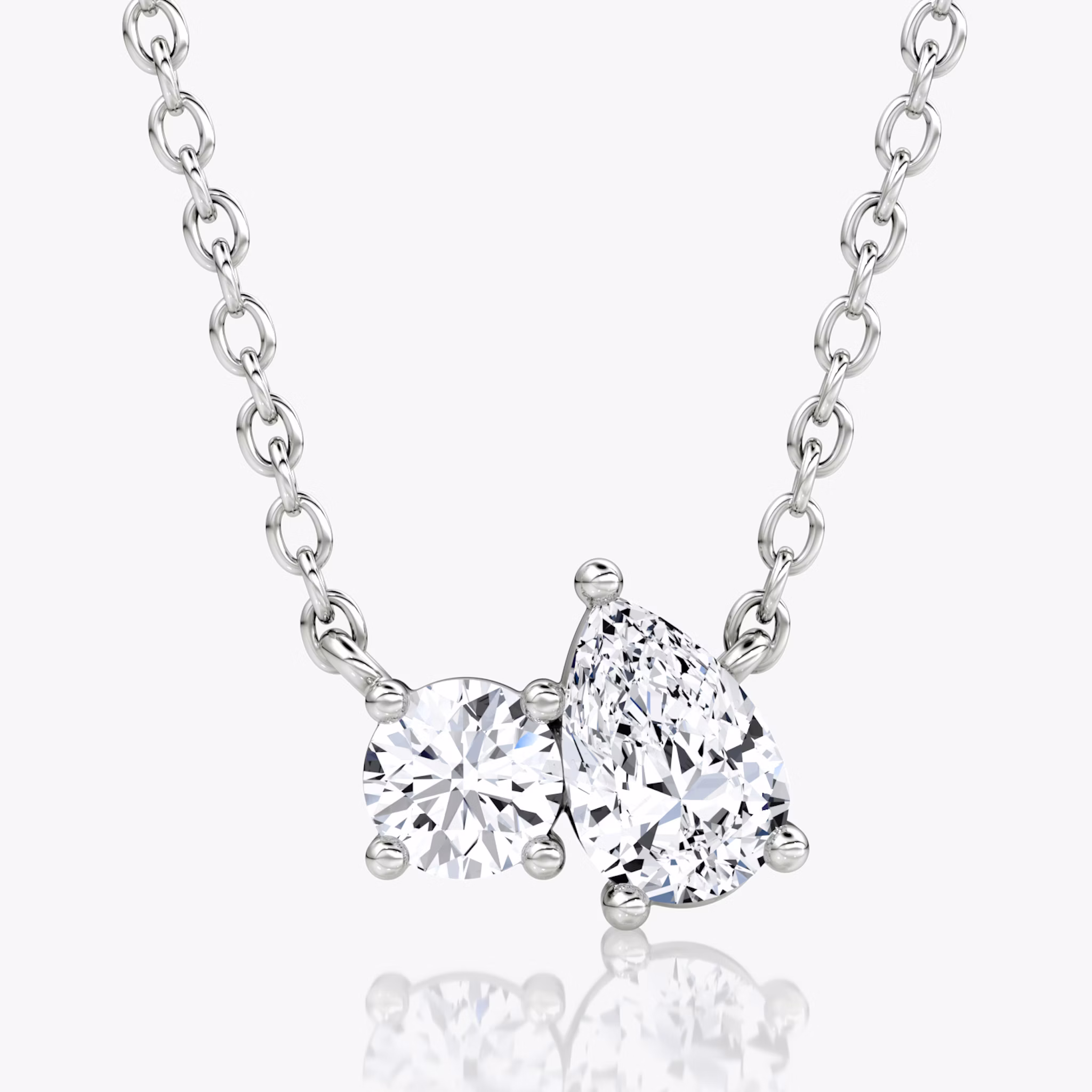 Toi et Moi Necklace | Round Brilliant and Pear | 14k | White Gold | chainLength: 16-18