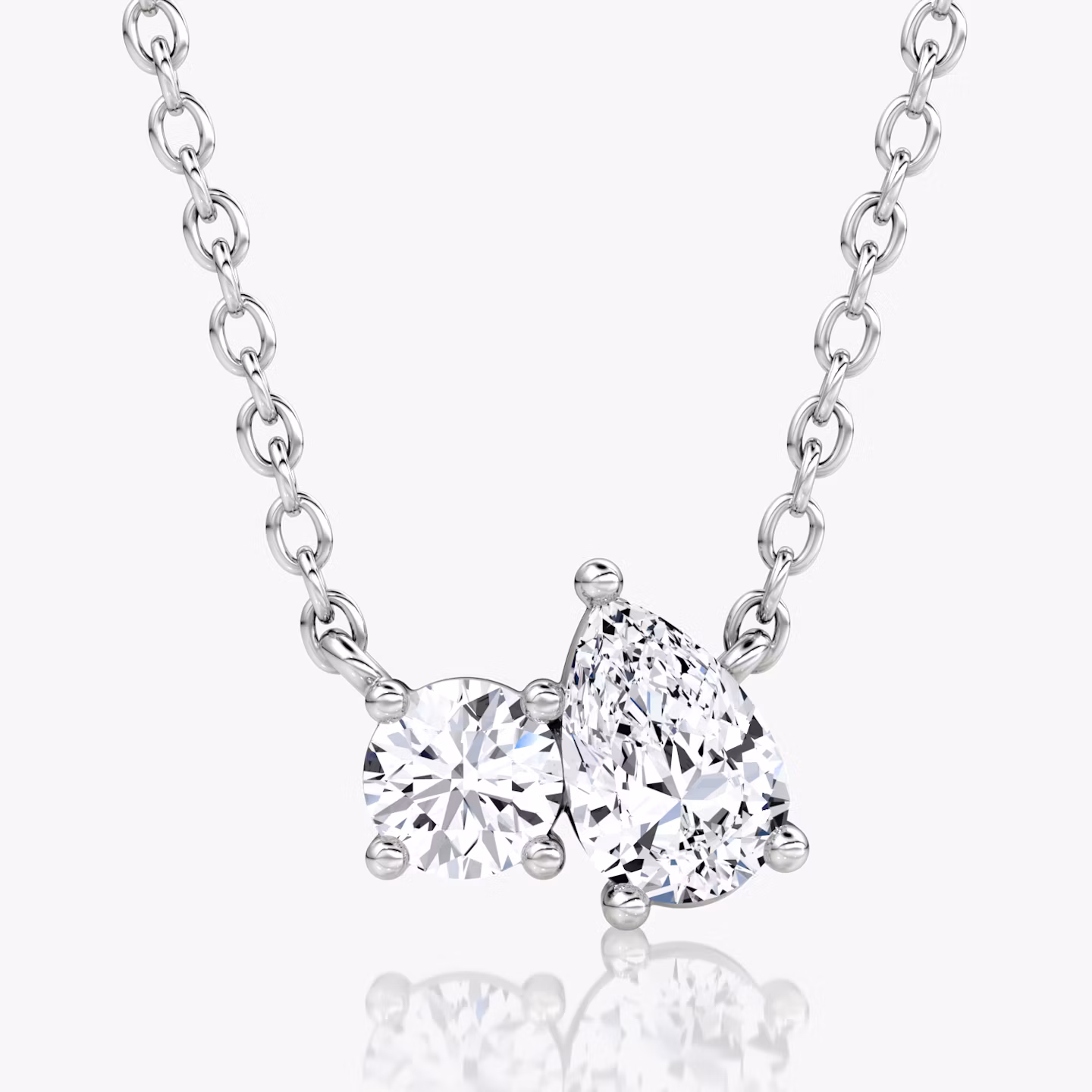 Toi et Moi Necklace | Round Brilliant and Pear | 14k | White Gold | chainLength: 16-18