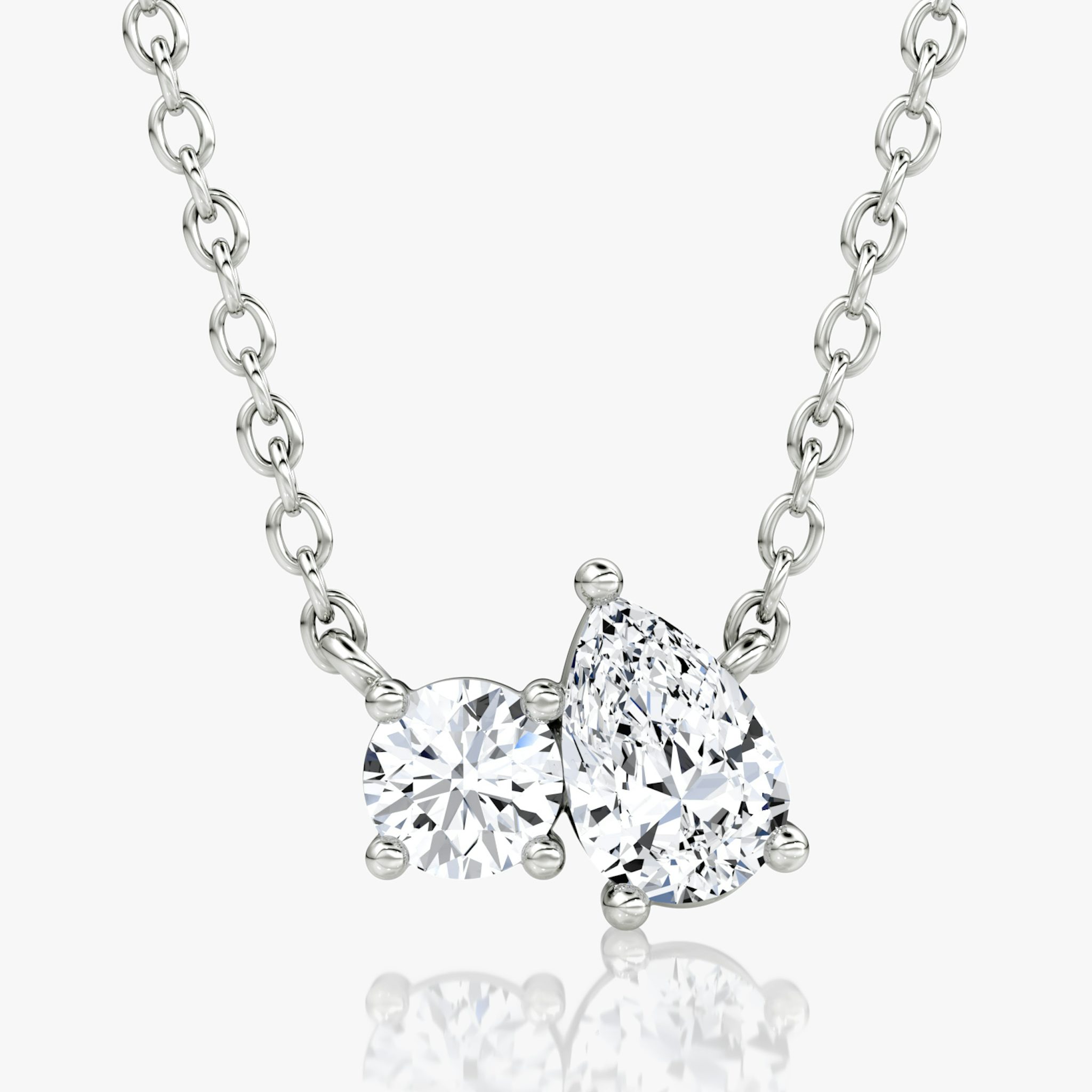 Toi et Moi Necklace | Round Brilliant and Pear | 14k | White Gold | chainLength: 16-18