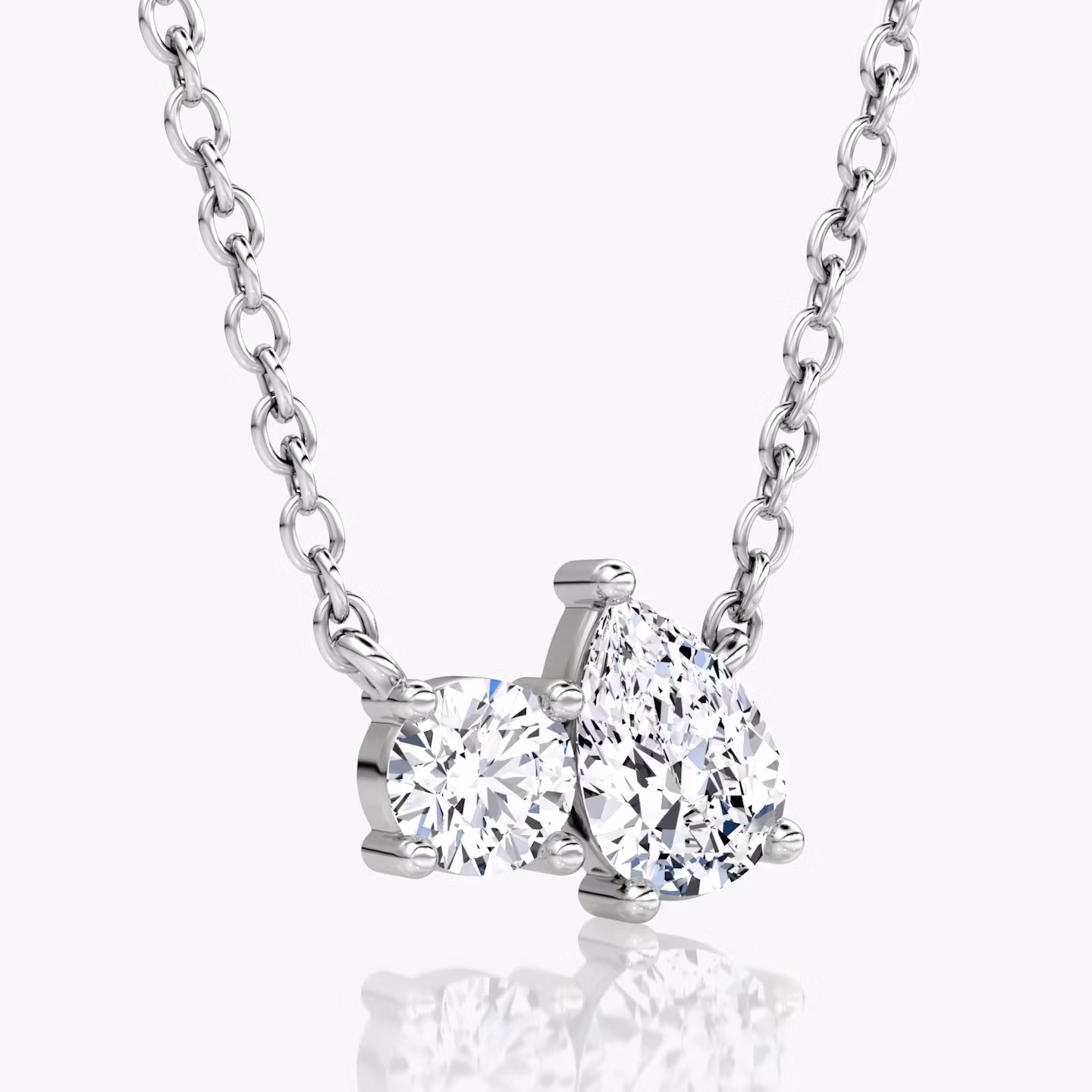 Toi et Moi Necklace | Round Brilliant and Pear | 14k | White Gold | chainLength: 16-18