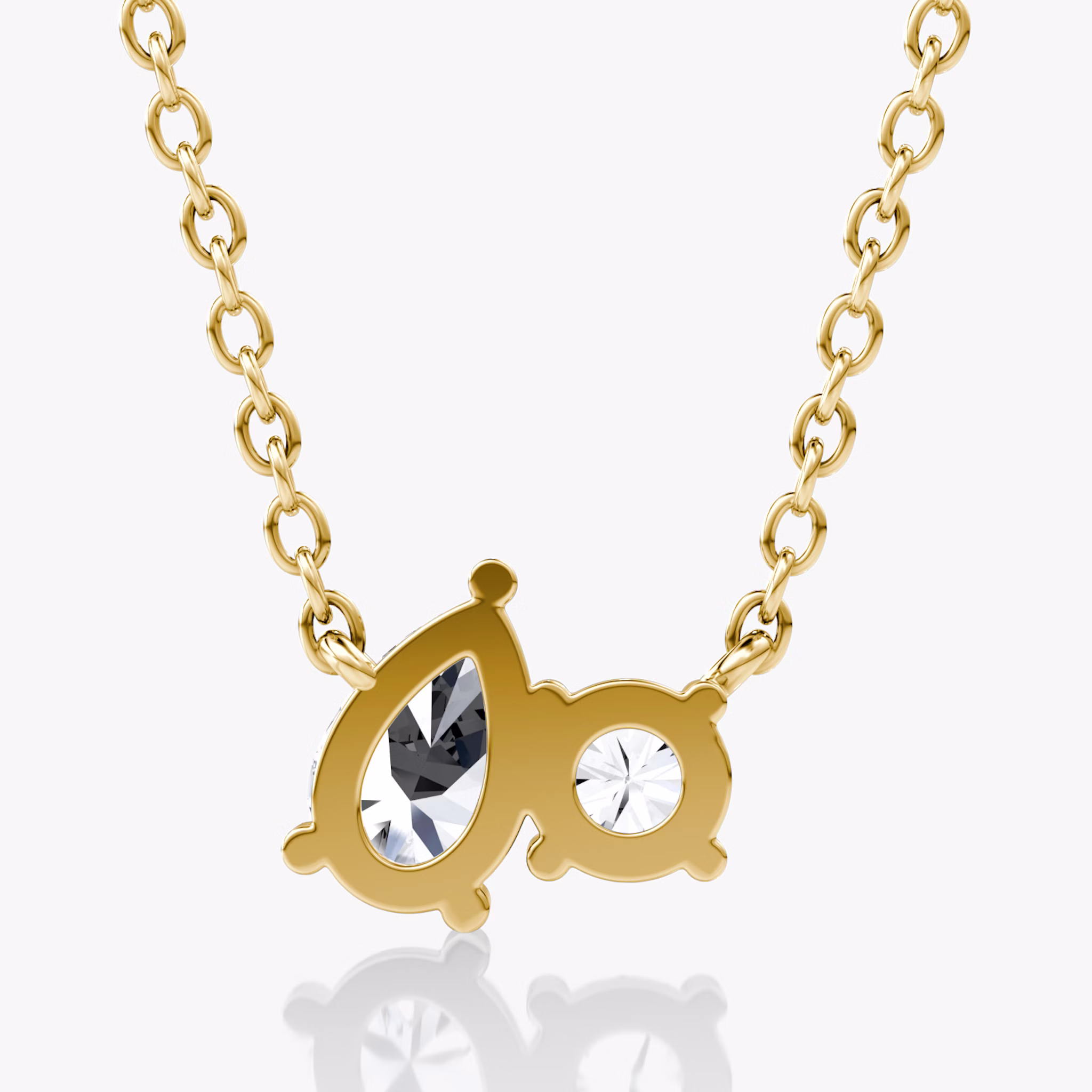 Toi et Moi Necklace | Round Brilliant and Pear | 14k | Yellow Gold | chainLength: 16-18