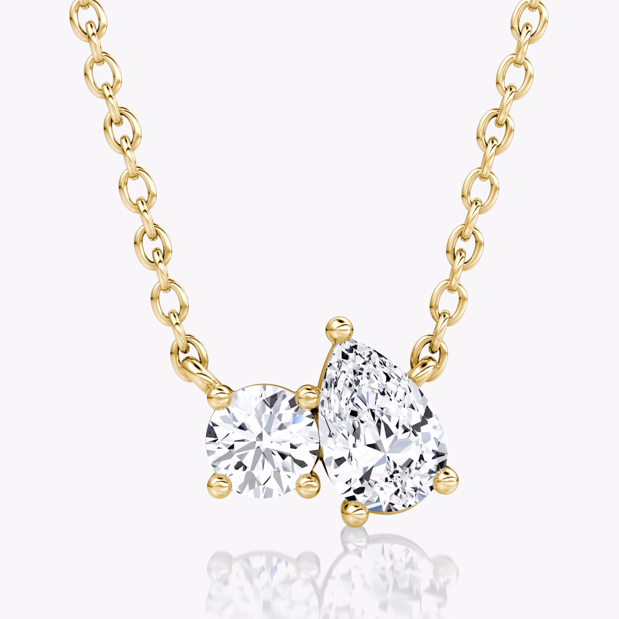 Toi et Moi Necklace | Round Brilliant and Pear | 14k | Yellow Gold | chainLength: 16-18