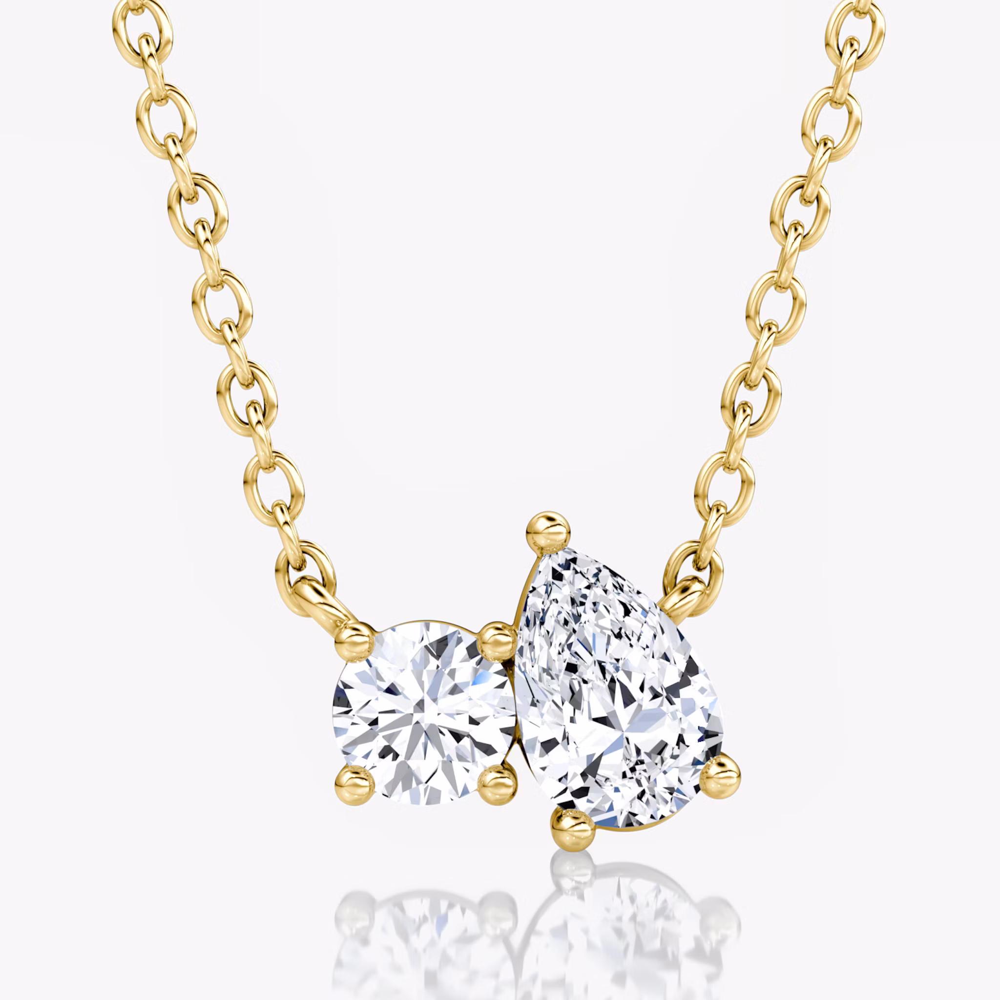 Toi et Moi Necklace Round Brilliant and Pear | Yellow Gold