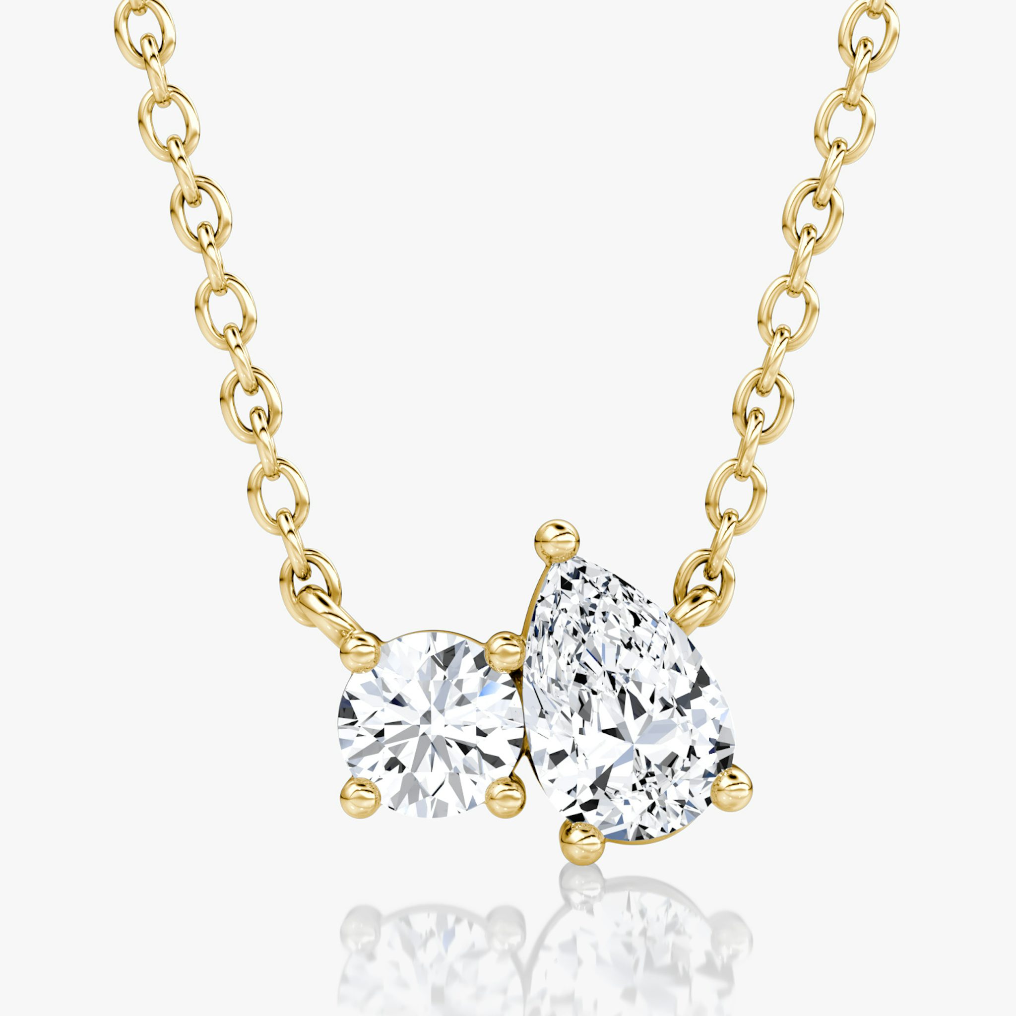 Toi et Moi Necklace | Round Brilliant and Pear | 14k | Yellow Gold | chainLength: 16-18