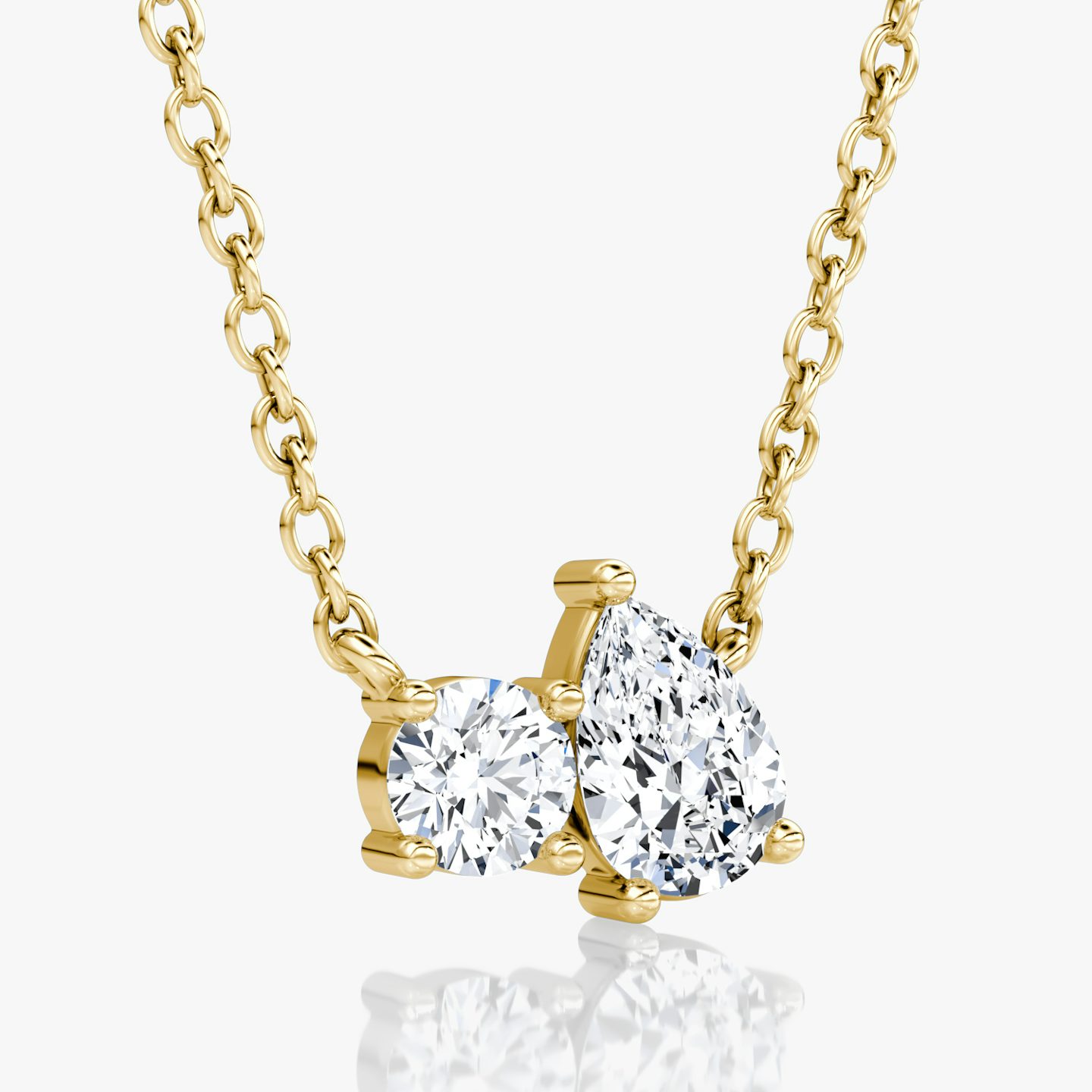 Toi et Moi Necklace | Round Brilliant and Pear | 14k | Yellow Gold | chainLength: 16-18