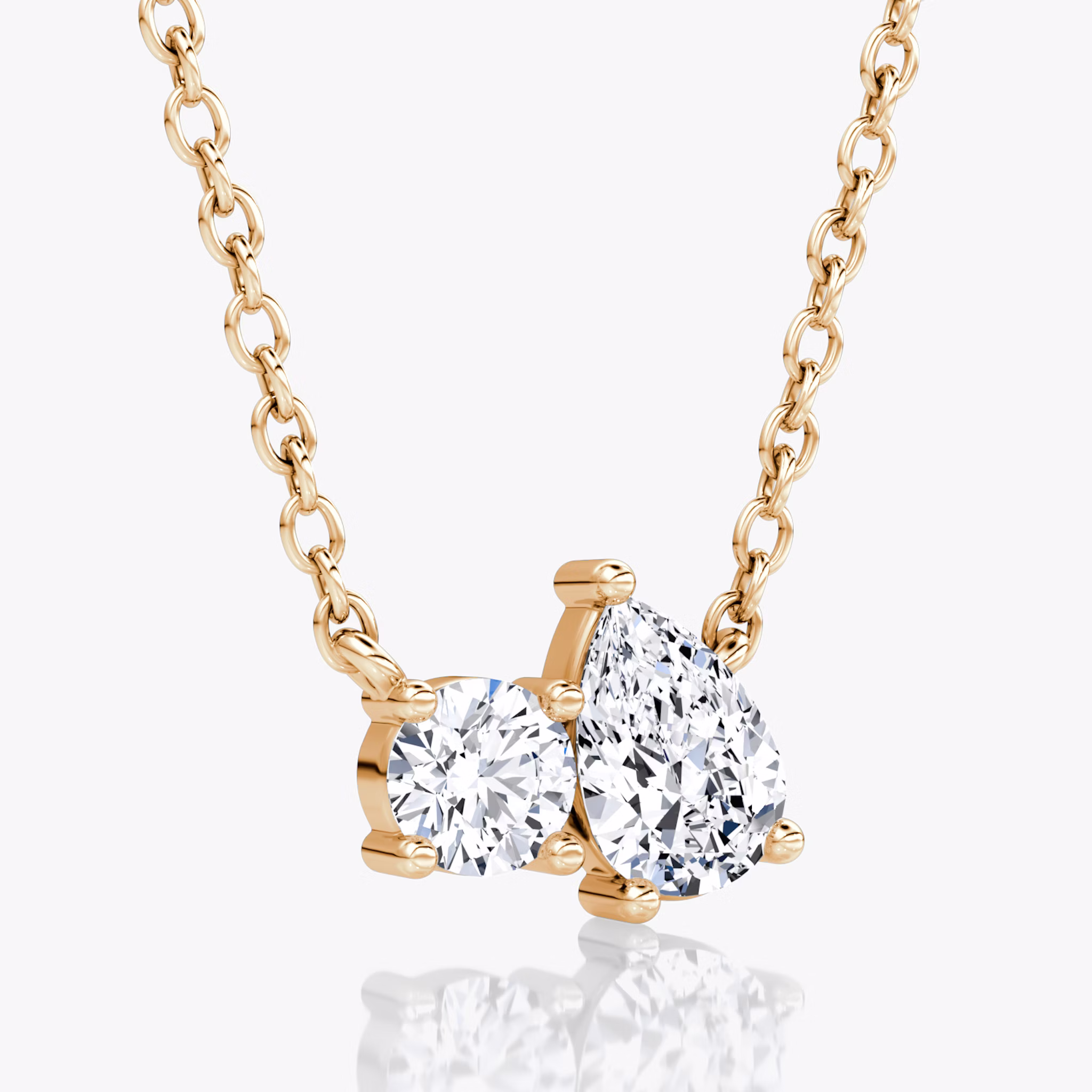 Toi et Moi Necklace | Round Brilliant and Pear | 14k | Rose Gold | chainLength: 16-18