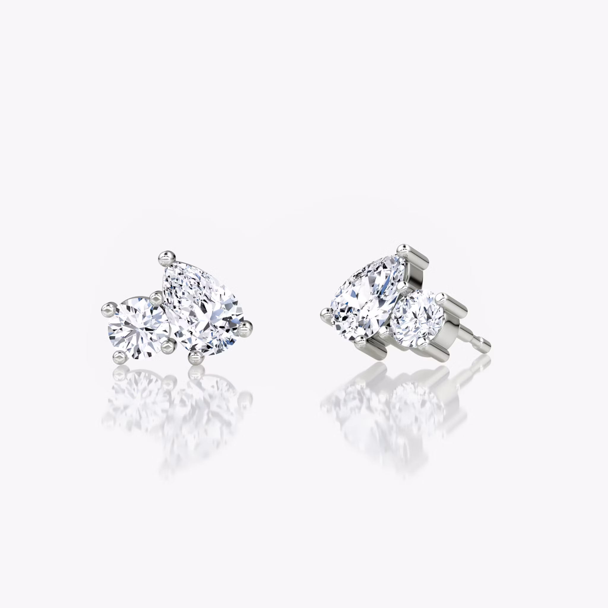 Toi et Moi Echo Stud Round Brilliant and Pear | Sterling Silver