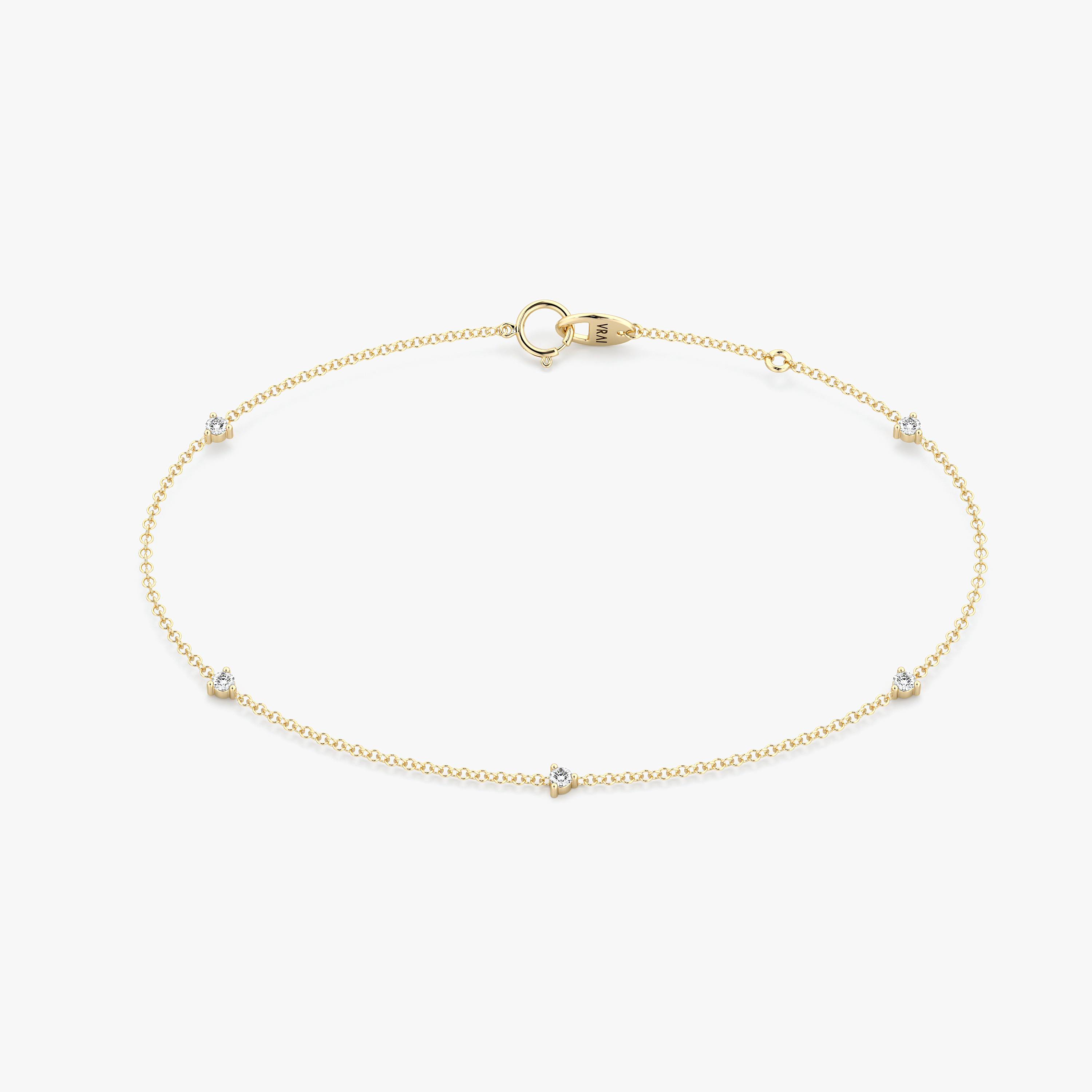 Tiny Station Bracelet in Yellow Gold | Round Brilliant Cut VRAI Created Diamonds