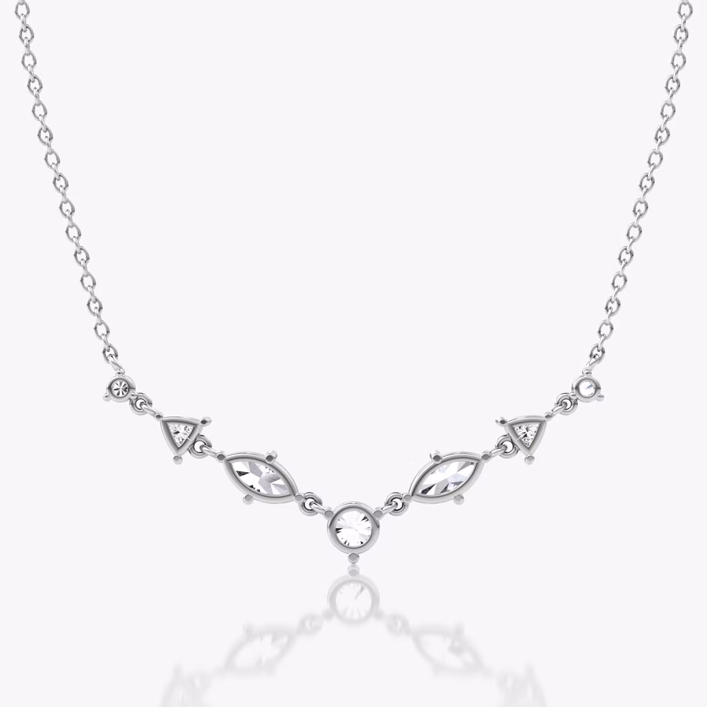 Collier Mixed Shape Linked Tennis | Trillion | 14k | Or blanc | diamondtype: round-brilliant+marquise+trillion | chainLength: 16-18