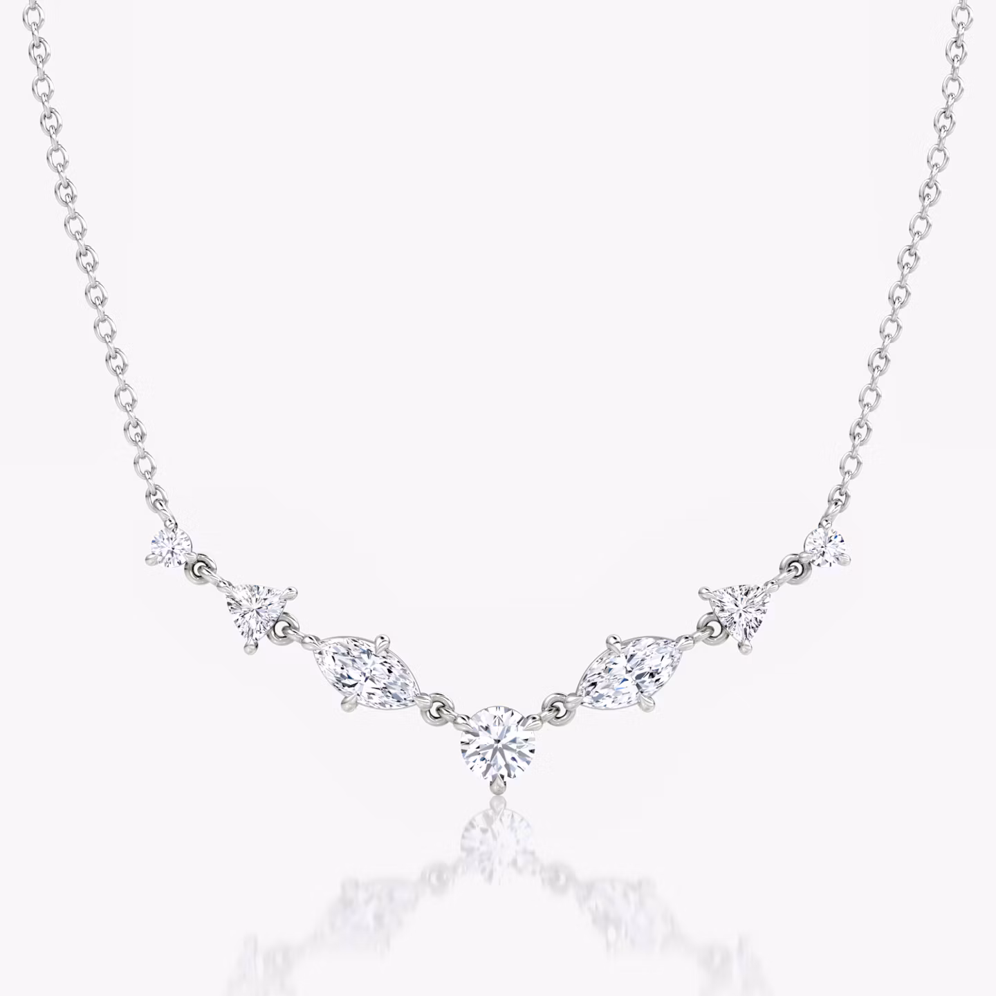 Mixed Shape Linked Tennis Necklace Trillion | White Gold