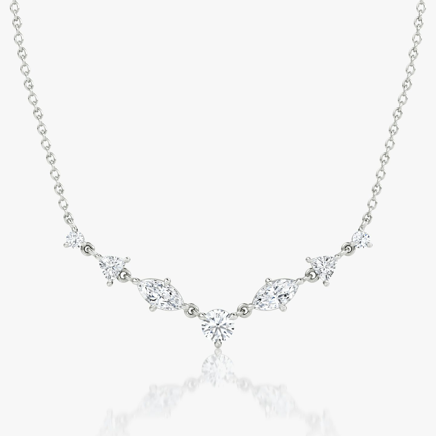 Collier Mixed Shape Linked Tennis | Trillion | 14k | Or blanc | diamondtype: round-brilliant+marquise+trillion | chainLength: 16-18