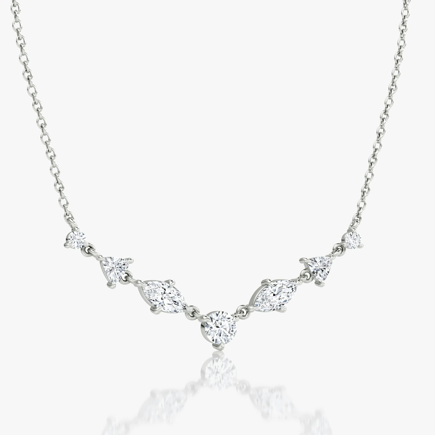 Collier Mixed Shape Linked Tennis | Trillion | 14k | Or blanc | diamondtype: round-brilliant+marquise+trillion | chainLength: 16-18