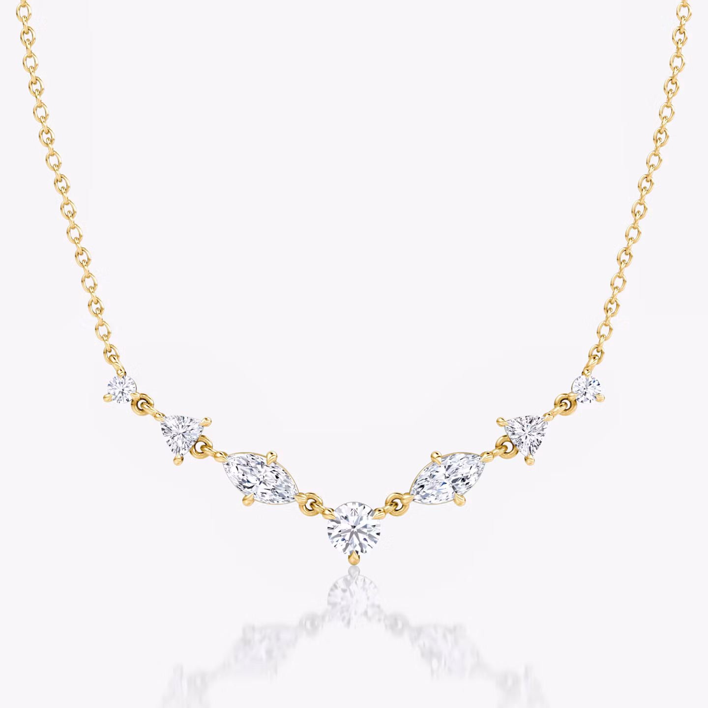 Mixed Shape Linked Tennis Necklace Trillion | Yellow Gold