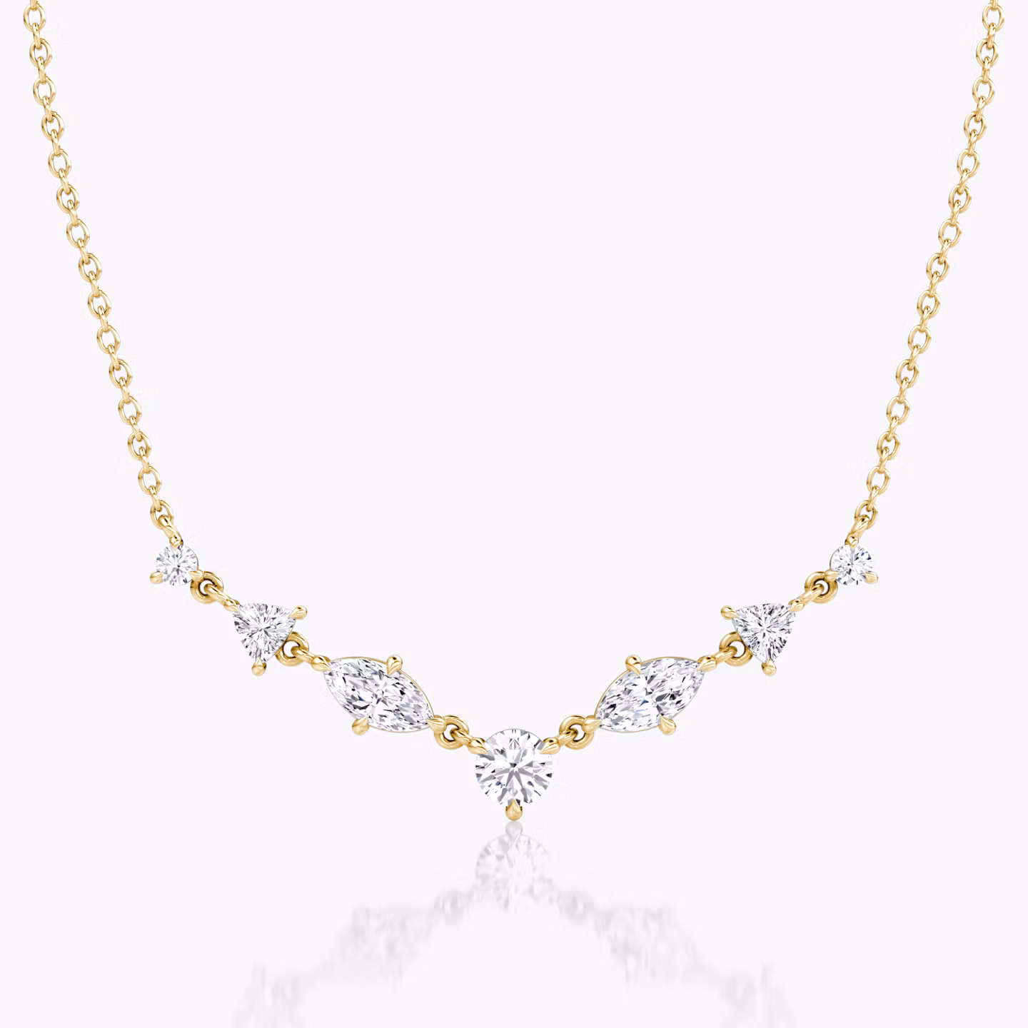 Collier Mixed Shape Linked Tennis | Trillion | 14k | Or jaune | diamondtype: round-brilliant+marquise+trillion | chainLength: 16-18