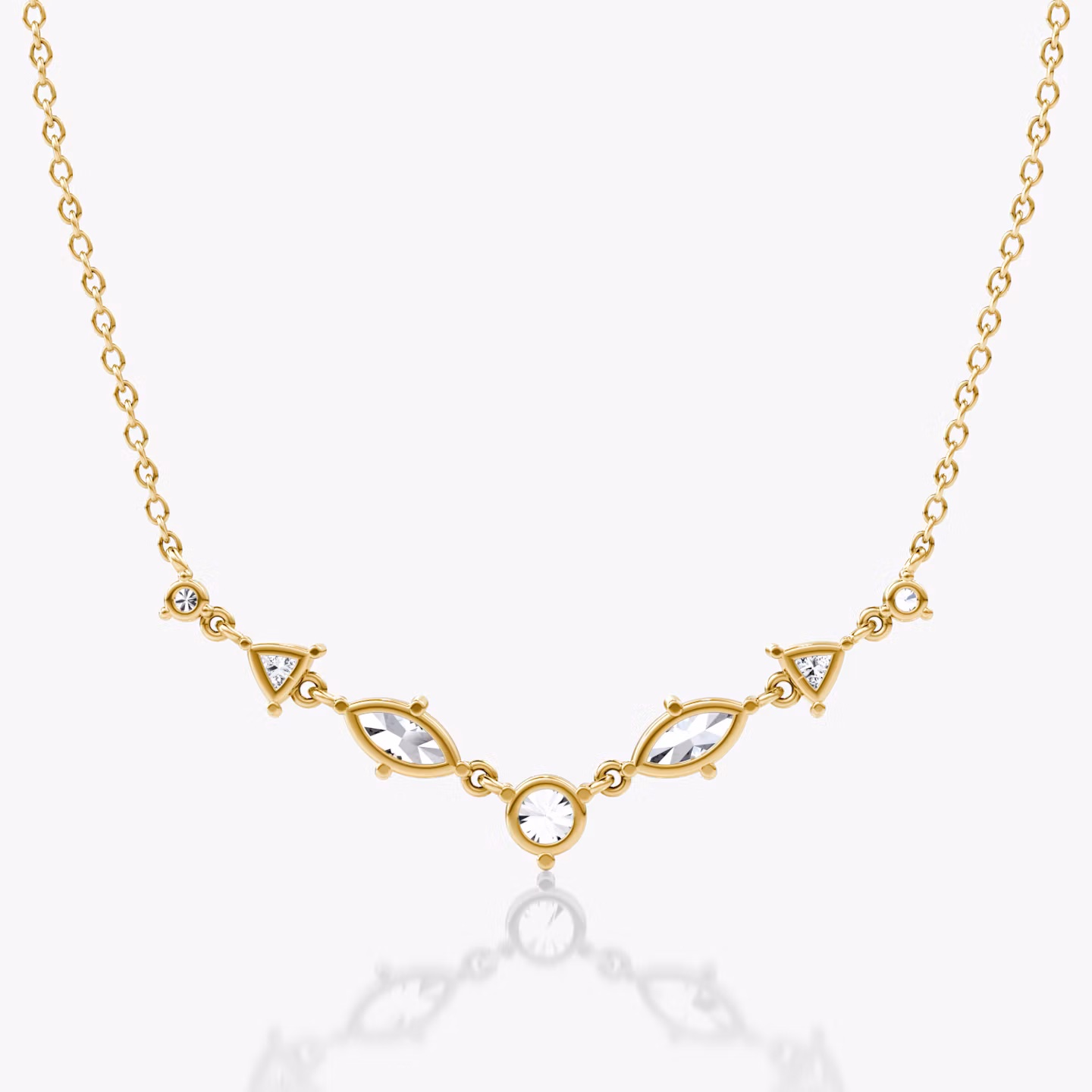 Collier Mixed Shape Linked Tennis | Trillion | 14k | Or jaune | diamondtype: round-brilliant+marquise+trillion | chainLength: 16-18