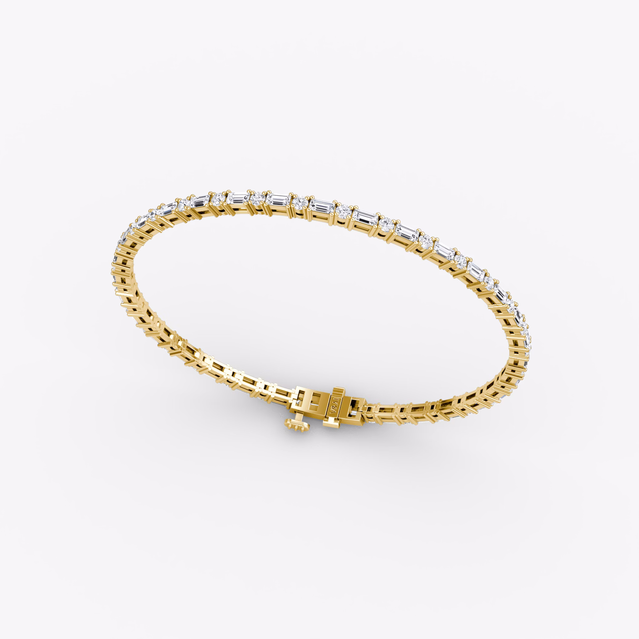 Mixed Shape Tennis Bracelet | Round Brilliant and Baguette | 14k | Yellow Gold | diamondSize: petite | chainLength: 7