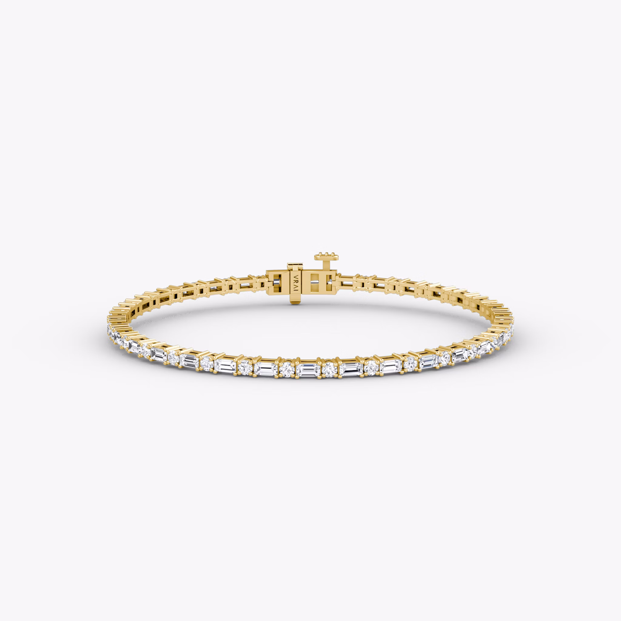 Mixed Shape Tennis Bracelet | Round Brilliant and Baguette | 14k | Yellow Gold | diamondSize: petite | chainLength: 7