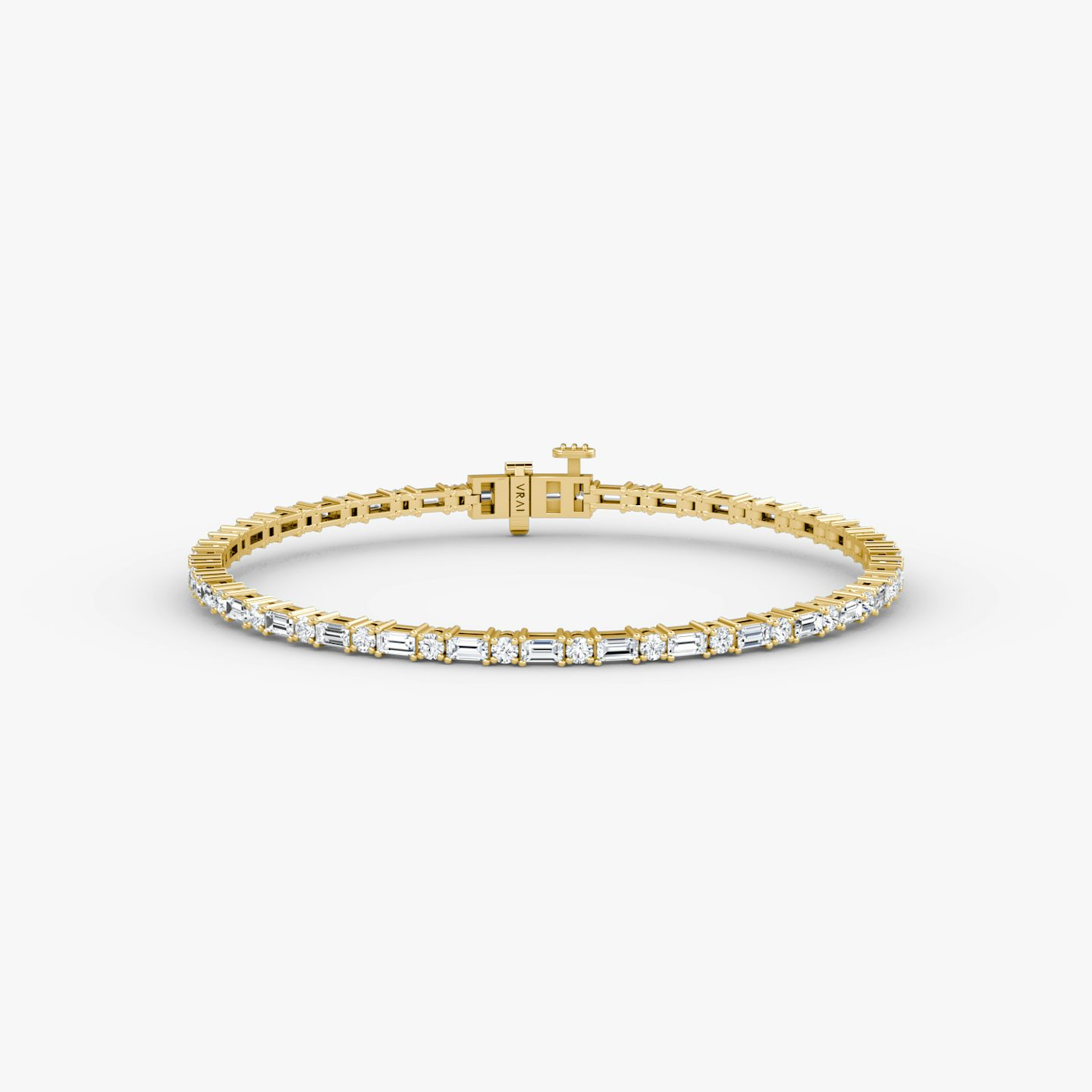 Mixed Shape Tennis Bracelet | Round Brilliant and Baguette | 14k | Yellow Gold | diamondSize: petite | chainLength: 7
