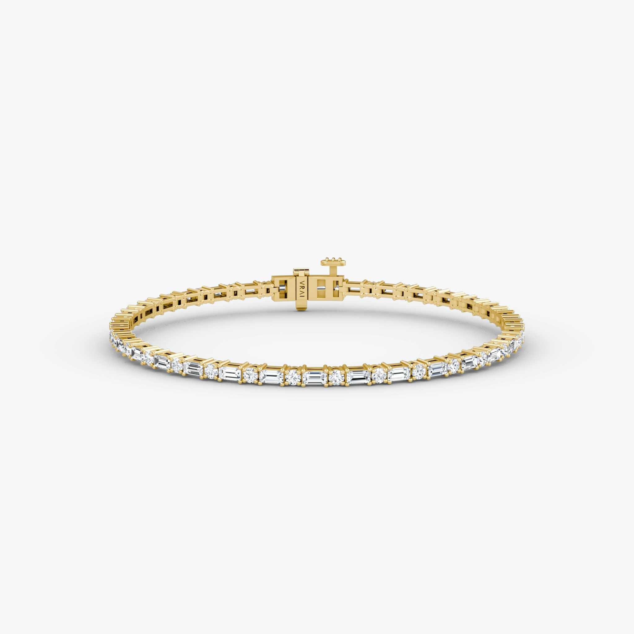 Mixed Shape Tennis Bracelet | Round Brilliant and Baguette | 14k | Yellow Gold | diamondSize: petite | chainLength: 7