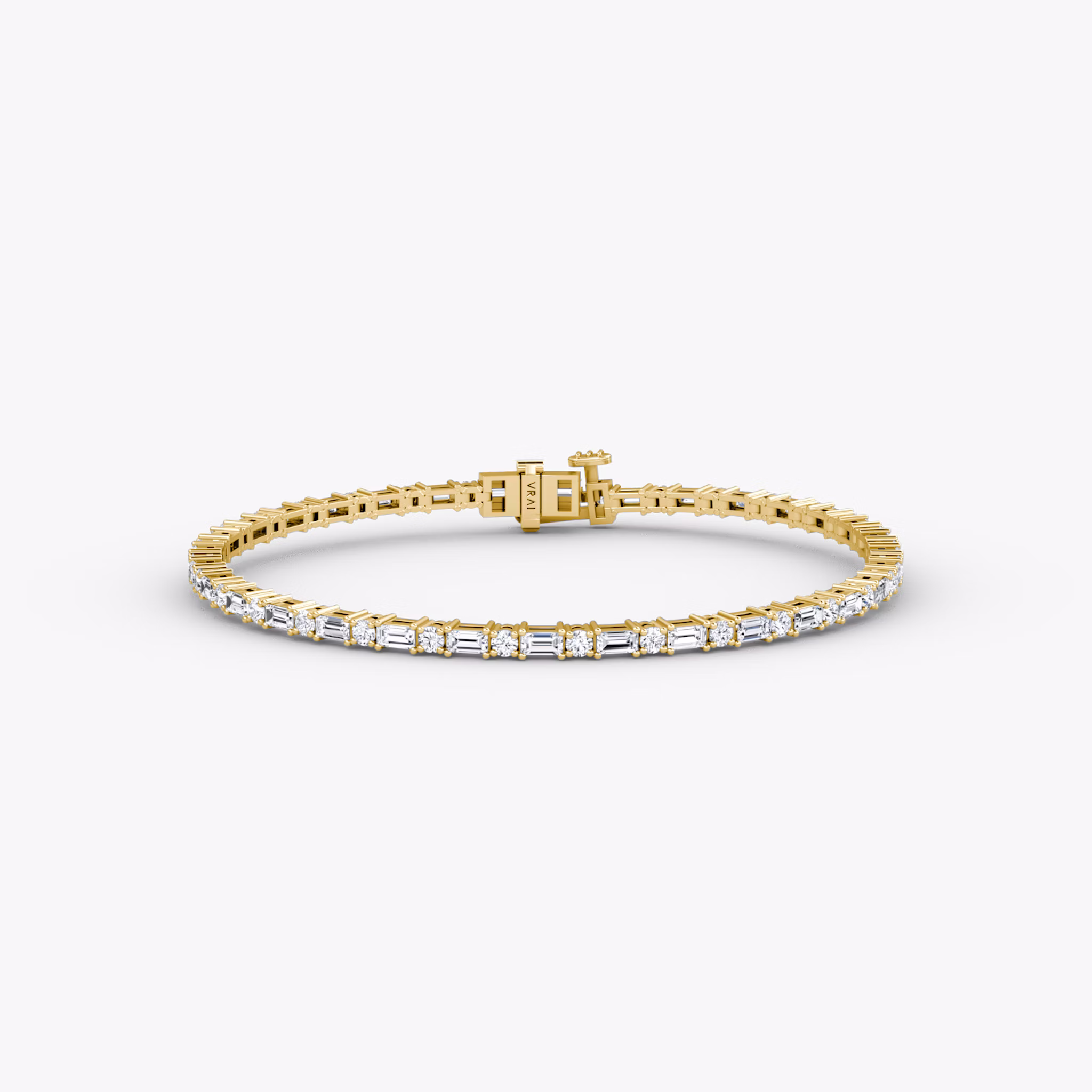 Mixed Shape Tennis Bracelet | Round Brilliant and Baguette | 14k | Yellow Gold | diamondSize: petite | chainLength: 7