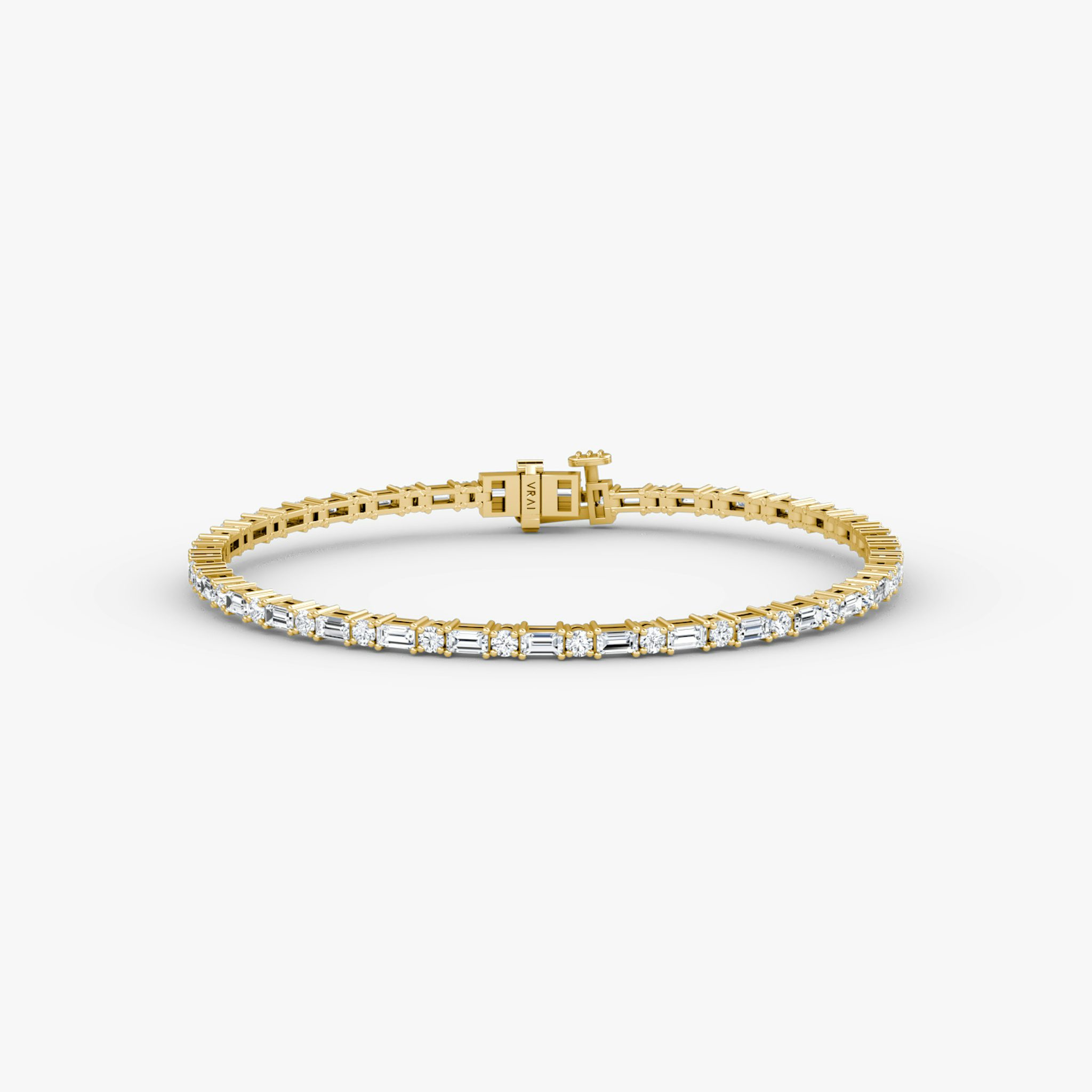 Mixed Shape Tennis Bracelet | Round Brilliant and Baguette | 14k | Yellow Gold | diamondSize: petite | chainLength: 7