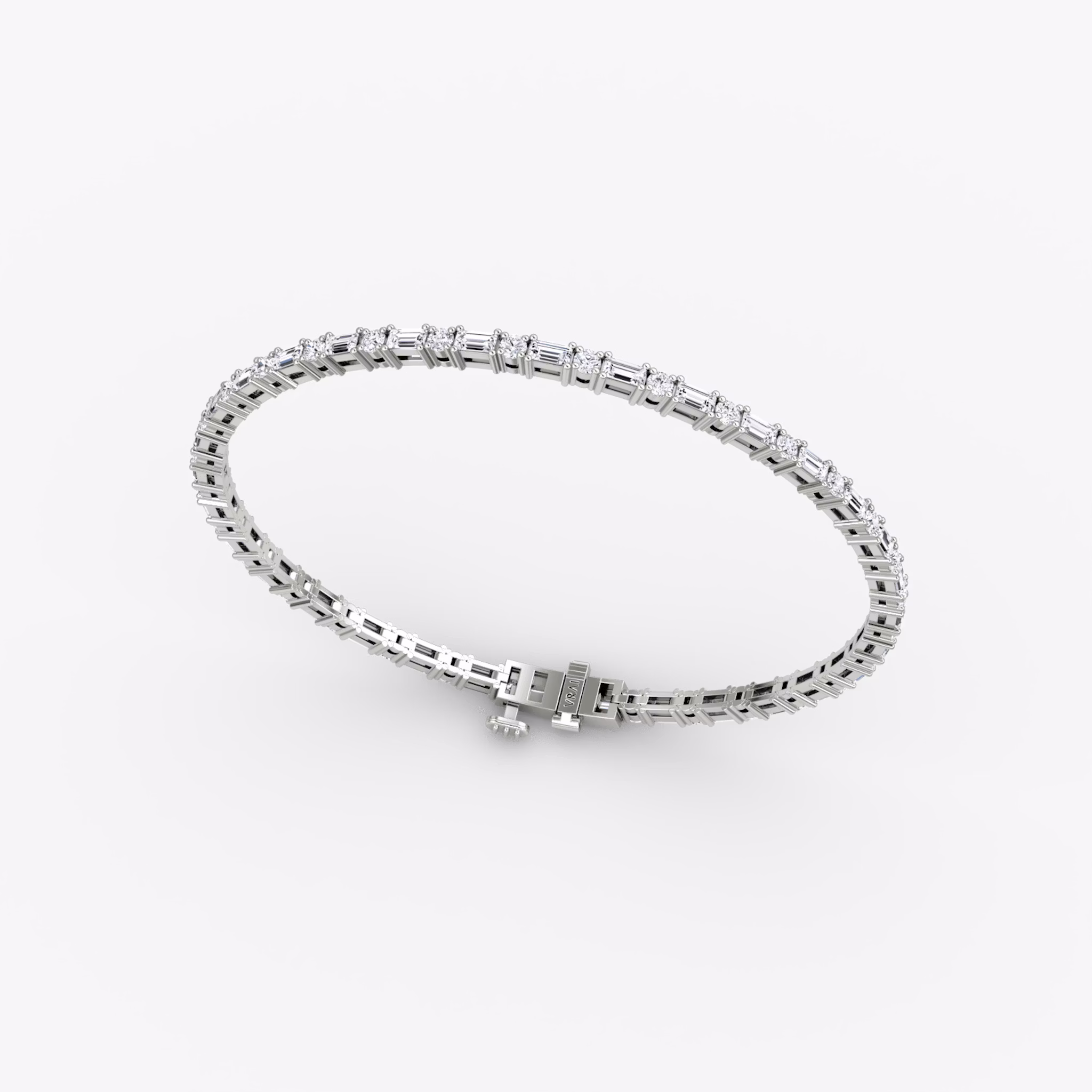 Mixed Shape Tennis Bracelet | Round Brilliant and Baguette | 14k | White Gold | diamondSize: petite | chainLength: 7