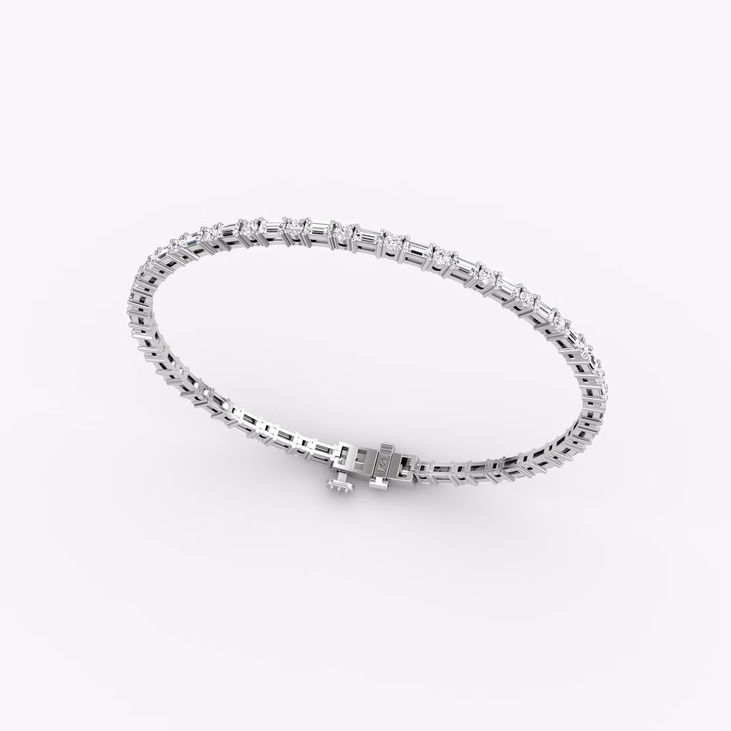 Mixed Shape Tennis Bracelet | Round Brilliant and Baguette | 14k | White Gold | diamondSize: petite | chainLength: 6.5
