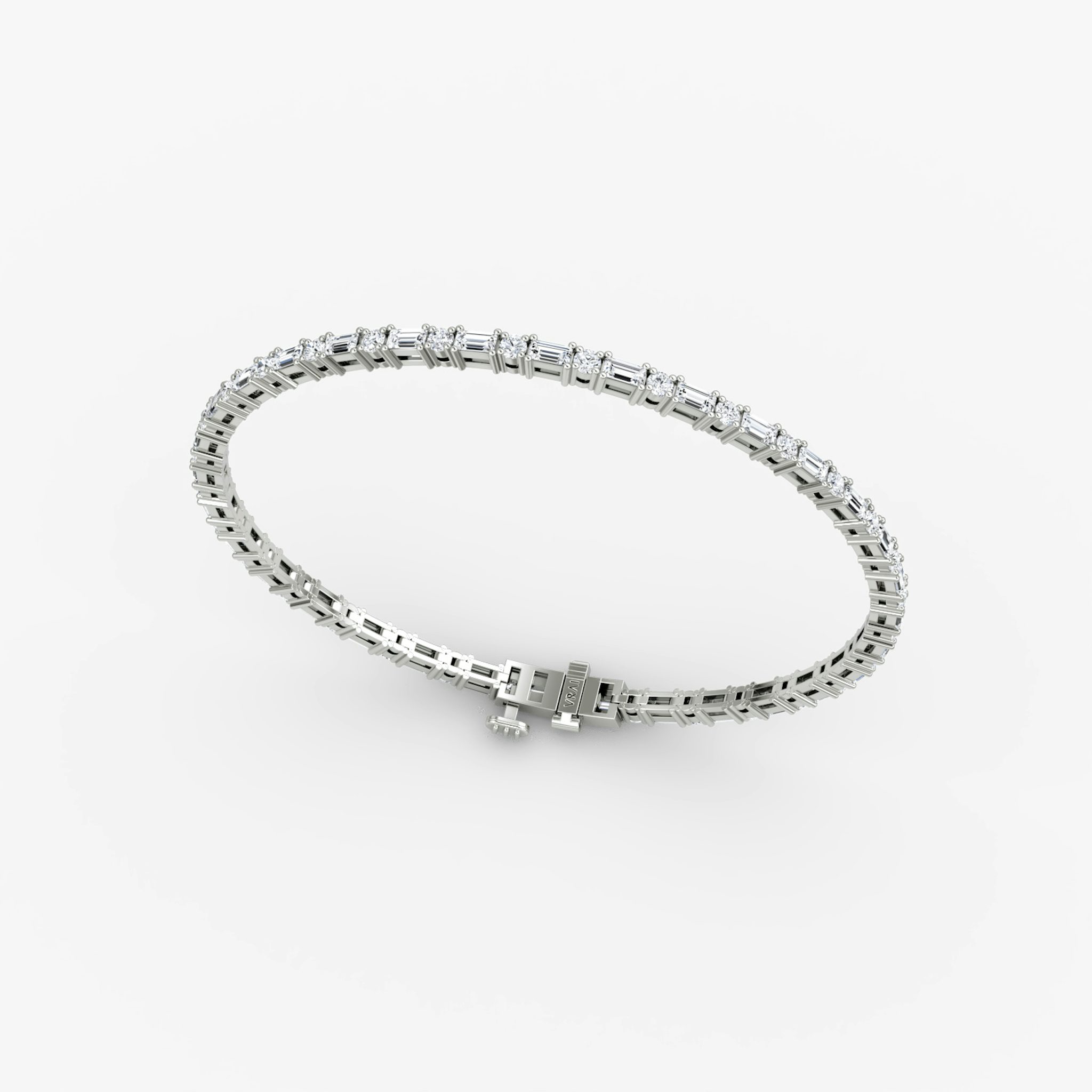 Mixed Shape Tennis Bracelet | Round Brilliant and Baguette | 14k | White Gold | diamondSize: petite | chainLength: 7