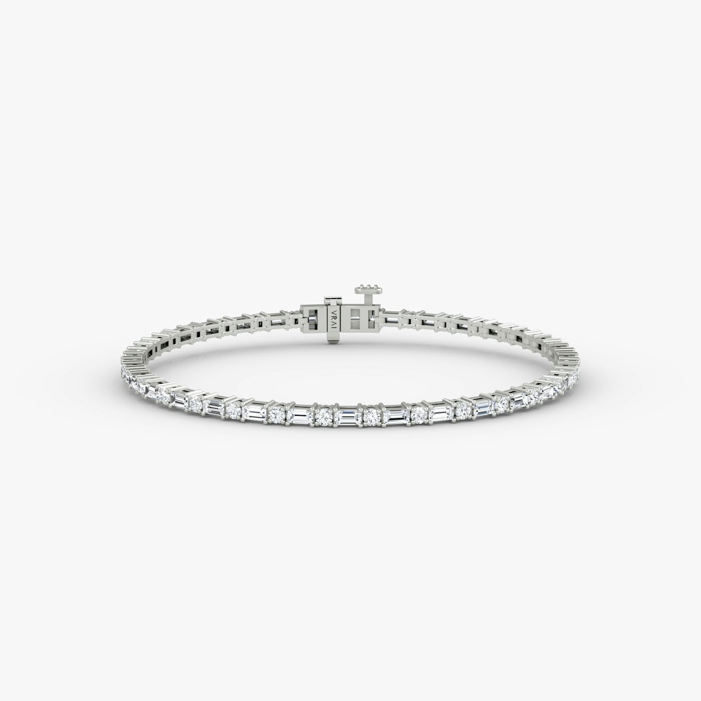 Mixed Shape Tennis Bracelet | Round Brilliant and Baguette | 14k | White Gold | diamondSize: petite | chainLength: 6.5