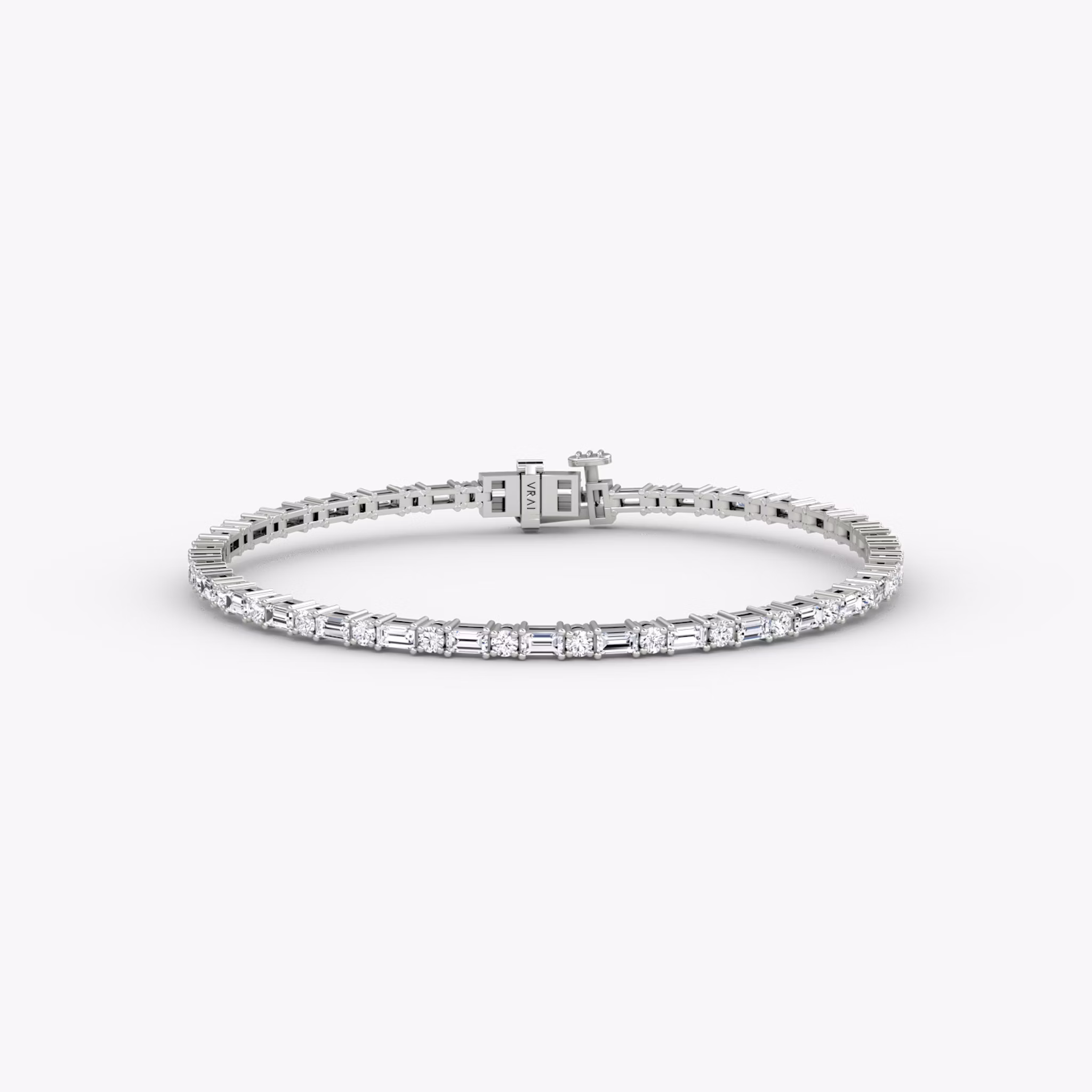 Mixed Shape Tennis Bracelet | Round Brilliant and Baguette | 14k | White Gold | diamondSize: petite | chainLength: 7
