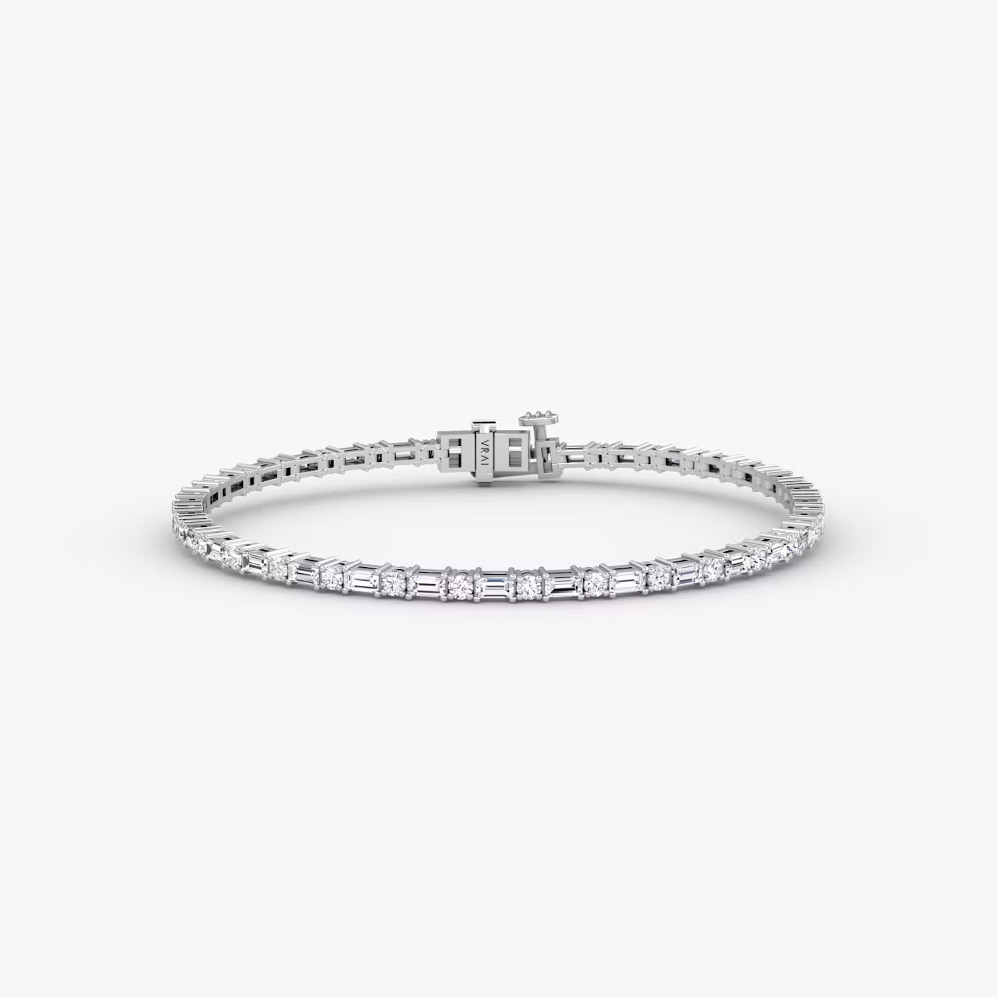 Mixed Shape Tennis Bracelet | Round Brilliant and Baguette | 14k | White Gold | diamondSize: petite | chainLength: 6.5