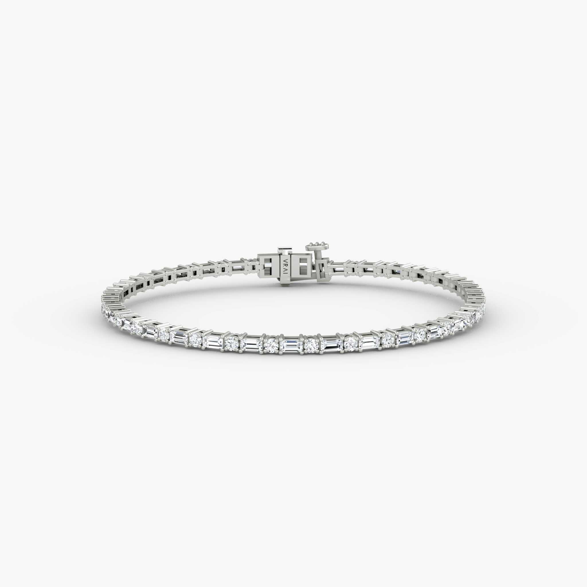 Mixed Shape Tennis Bracelet | Round Brilliant and Baguette | 14k | White Gold | diamondSize: petite | chainLength: 7