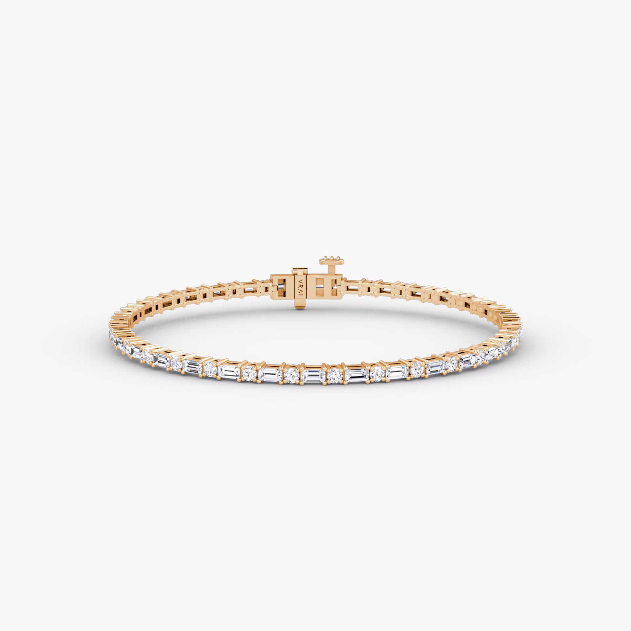 Mixed Shape Tennis Bracelet | Round Brilliant and Baguette | 14k | Rose Gold | diamondSize: petite | chainLength: 6.5