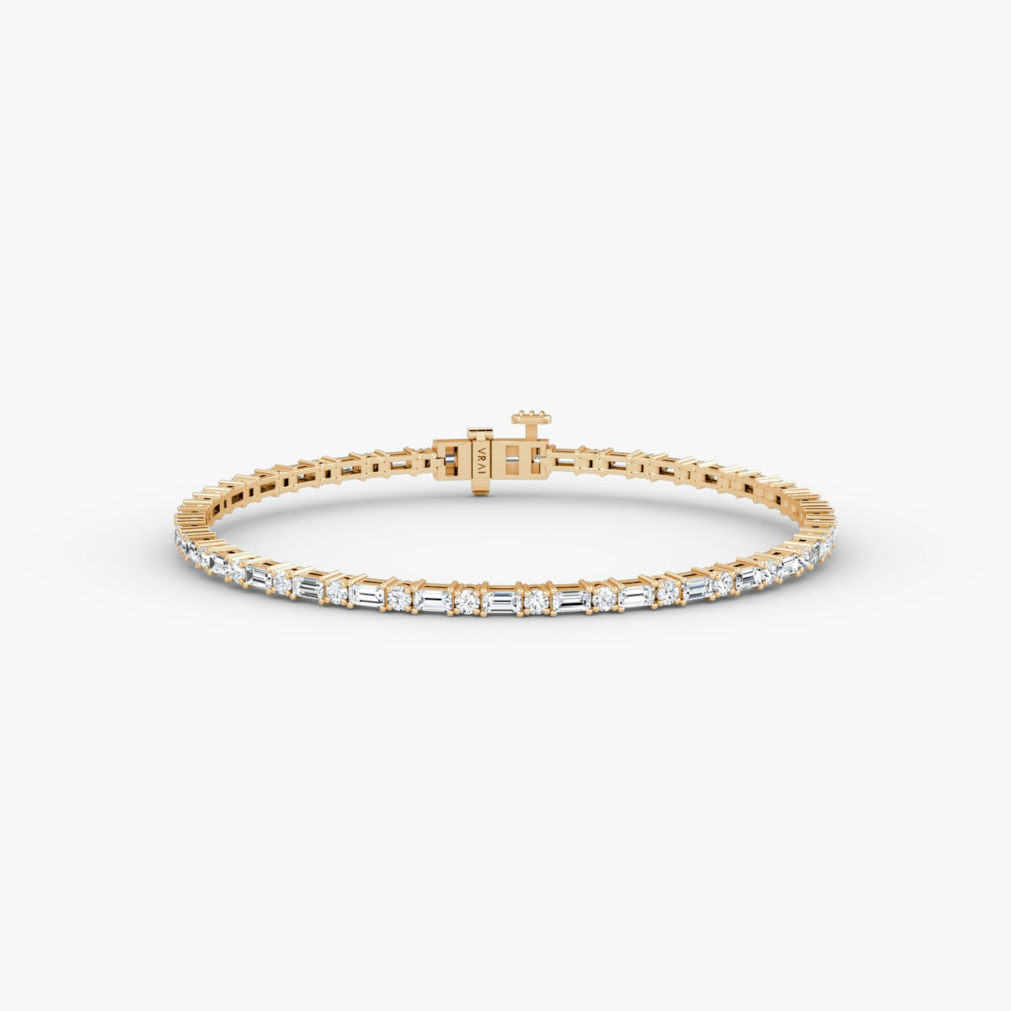 Bracelet Tennis Mixed Shape | Rond brillant et Baguette | 14k | Or rose | diamondSize: petite | chainLength: 6.5