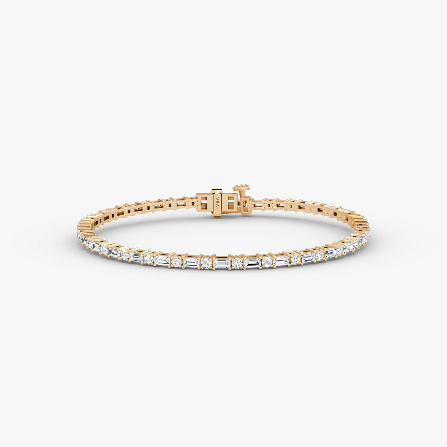 Bracelet Tennis Mixed Shape | Rond brillant et Baguette | 14k | Or rose | diamondSize: petite | chainLength: 6.5