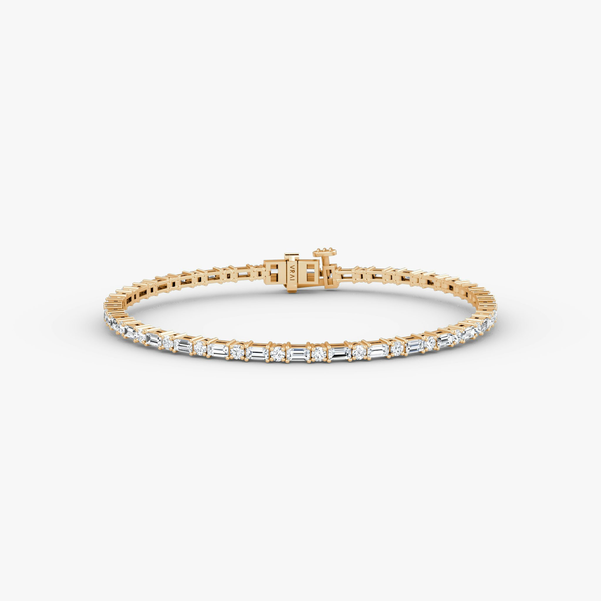 Mixed Shape Tennis Bracelet | Round Brilliant and Baguette | 14k | Rose Gold | diamondSize: petite | chainLength: 6.5