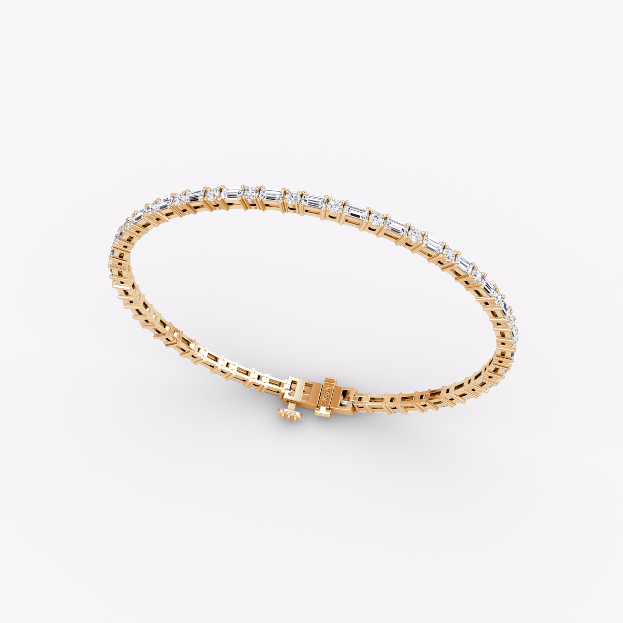 Mixed Shape Tennis Bracelet | Round Brilliant and Baguette | 14k | Rose Gold | diamondSize: petite | chainLength: 6.5