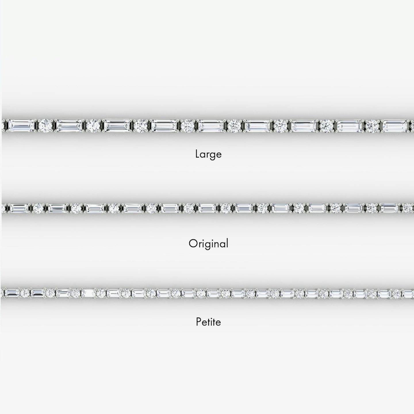 Mixed Shape Tennis Bracelet | Round Brilliant and Baguette | 14k | White Gold | diamondSize: large | chainLength: 6.5