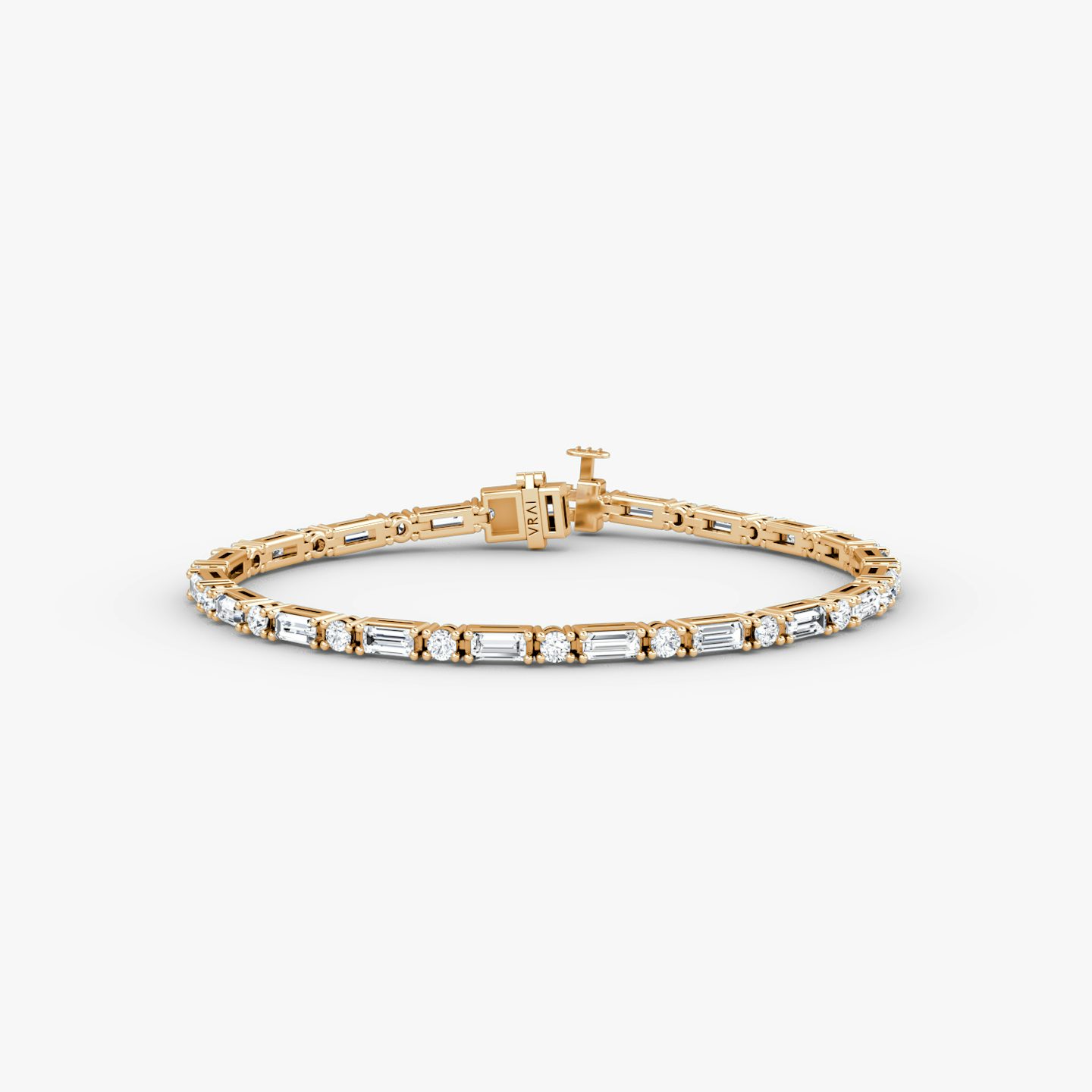 Mixed Shape Tennis Armband | Rund und Baguette | 14k | Roségold | diamondSize: original | chainLength: 6.5