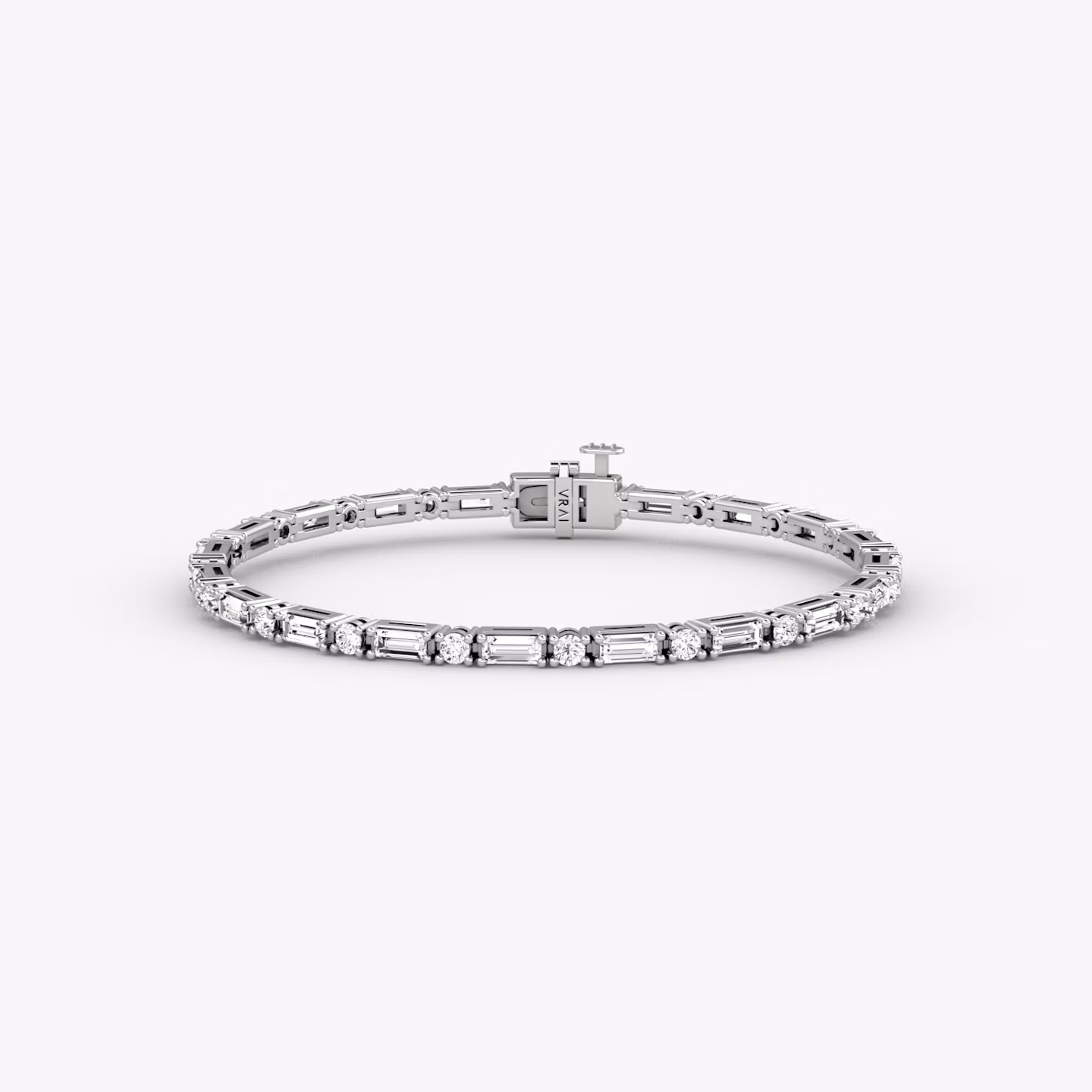 Mixed Shape Tennis Armband | Rund und Baguette | 14k | Weißgold | diamondSize: original | chainLength: 6.5