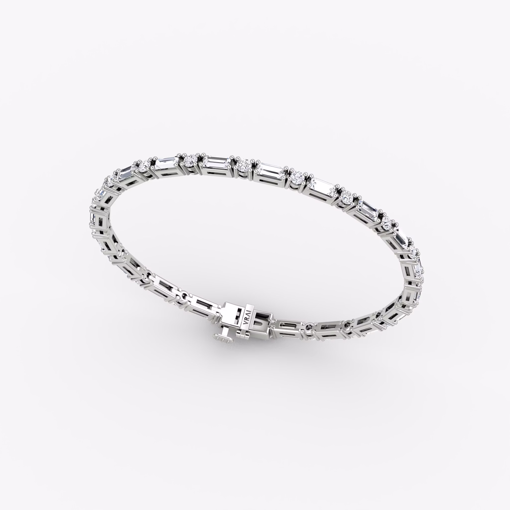 Mixed Shape Tennis Bracelet | Round Brilliant and Baguette | 14k | White Gold | diamondSize: original | chainLength: 6.5