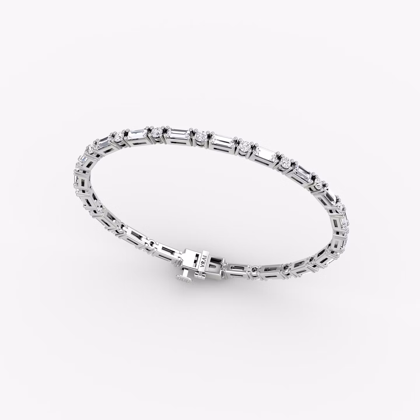 Mixed Shape Tennis Armband | Rund und Baguette | 14k | Weißgold | diamondSize: original | chainLength: 6.5