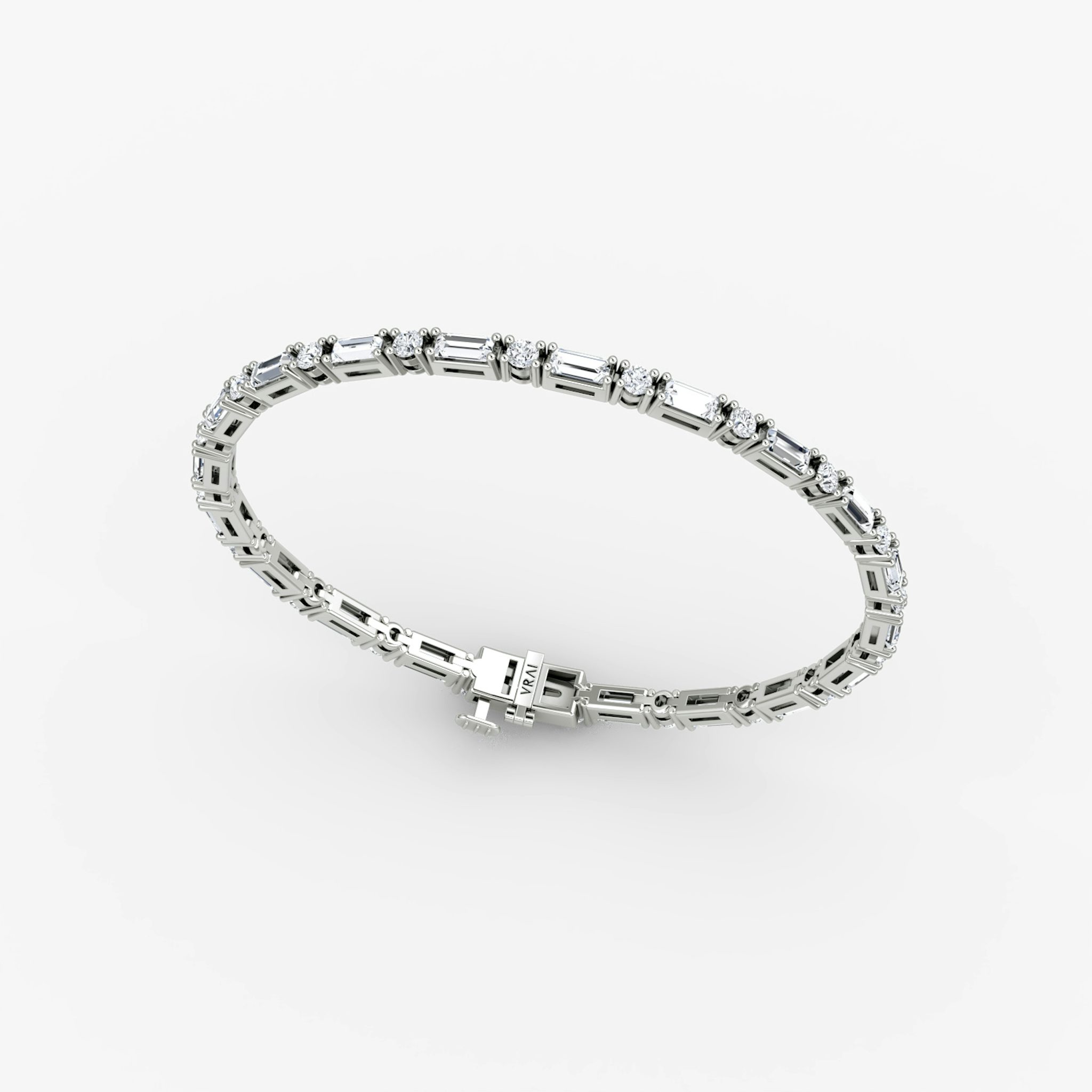 Mixed Shape Tennis Bracelet | Round Brilliant and Baguette | 14k | White Gold | diamondSize: original | chainLength: 6.5