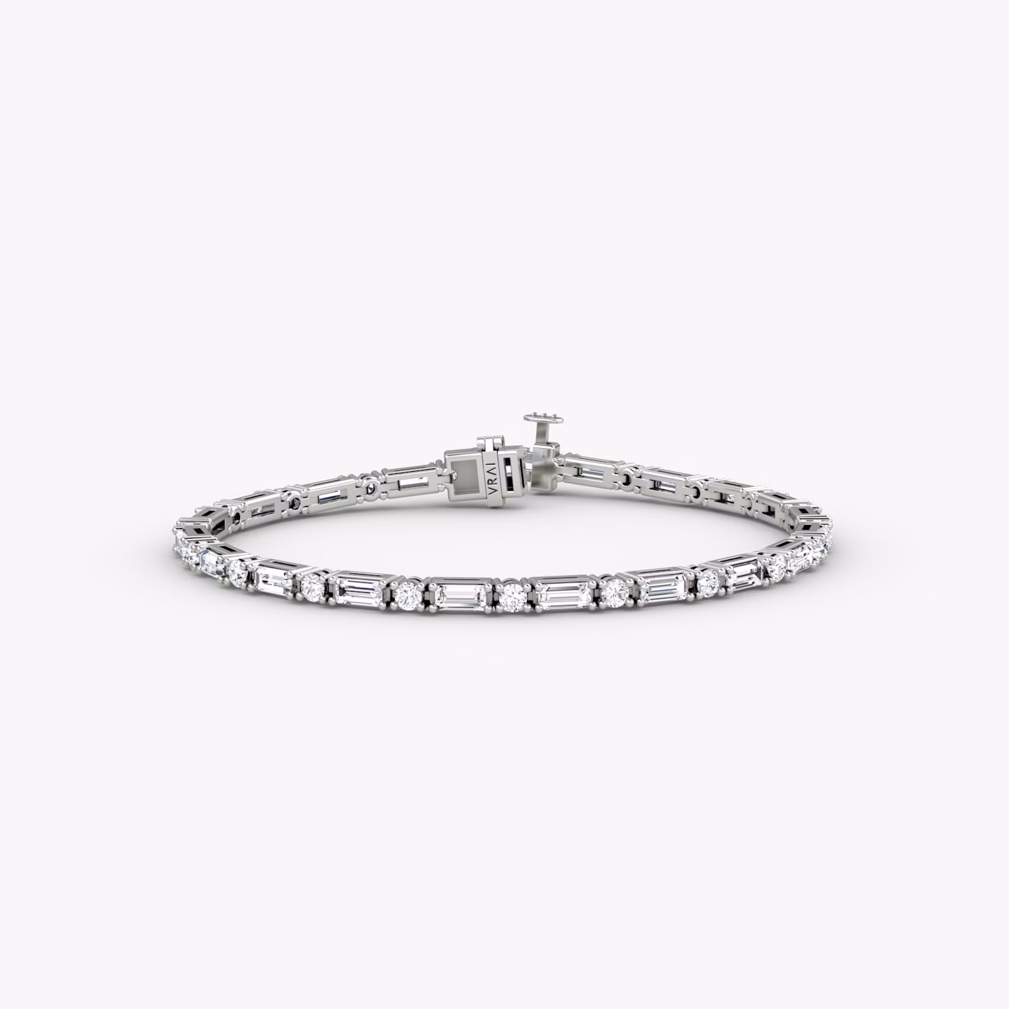 Mixed Shape Tennis Bracelet | Round Brilliant and Baguette | 14k | White Gold | diamondSize: original | chainLength: 6.5
