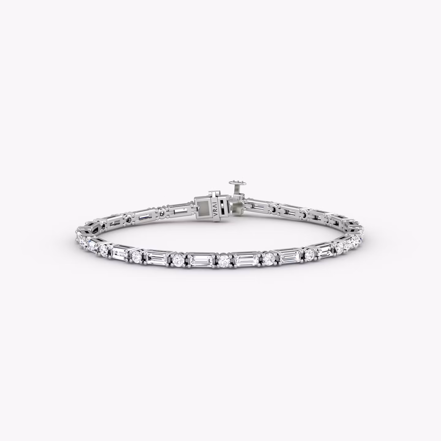 Mixed Shape Tennis Armband | Rund und Baguette | 14k | Weißgold | diamondSize: original | chainLength: 6.5